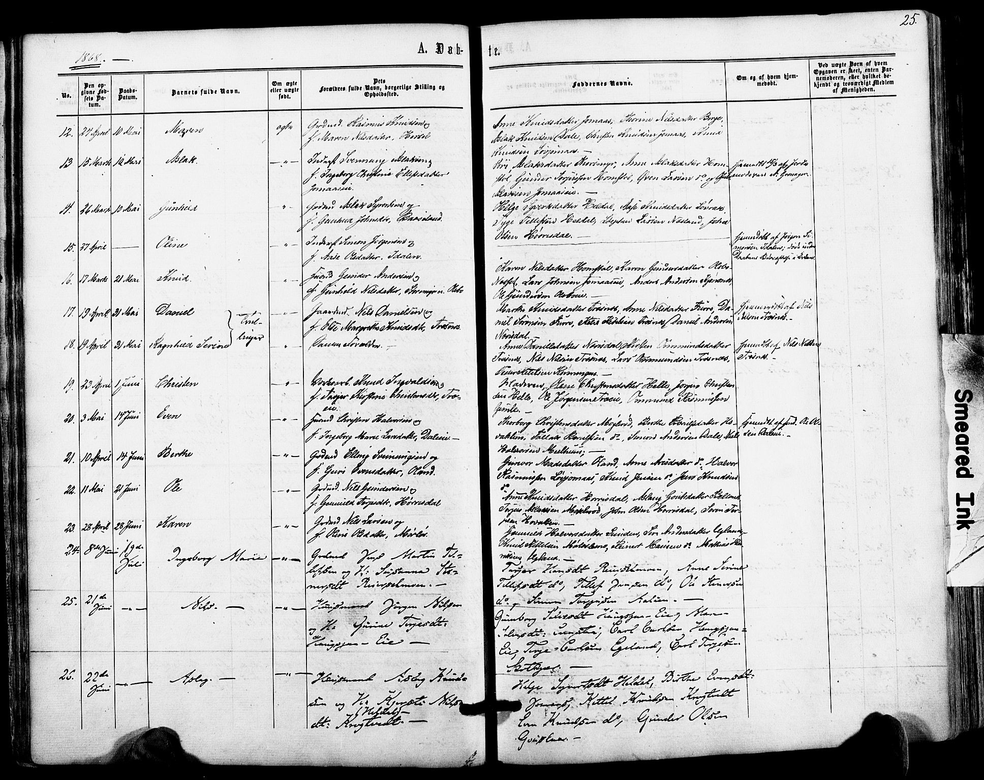 Froland sokneprestkontor, AV/SAK-1111-0013/F/Fa/L0003: Parish register (official) no. A 3, 1864-1881, p. 25