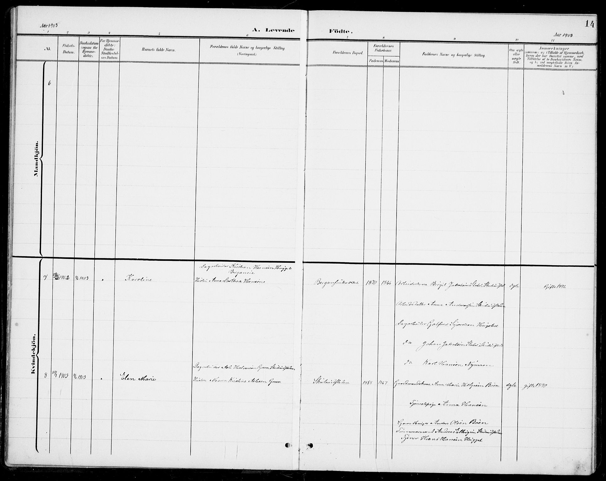 Modum kirkebøker, AV/SAKO-A-234/G/Gb/L0001: Parish register (copy) no. II 1, 1901-1942, p. 14