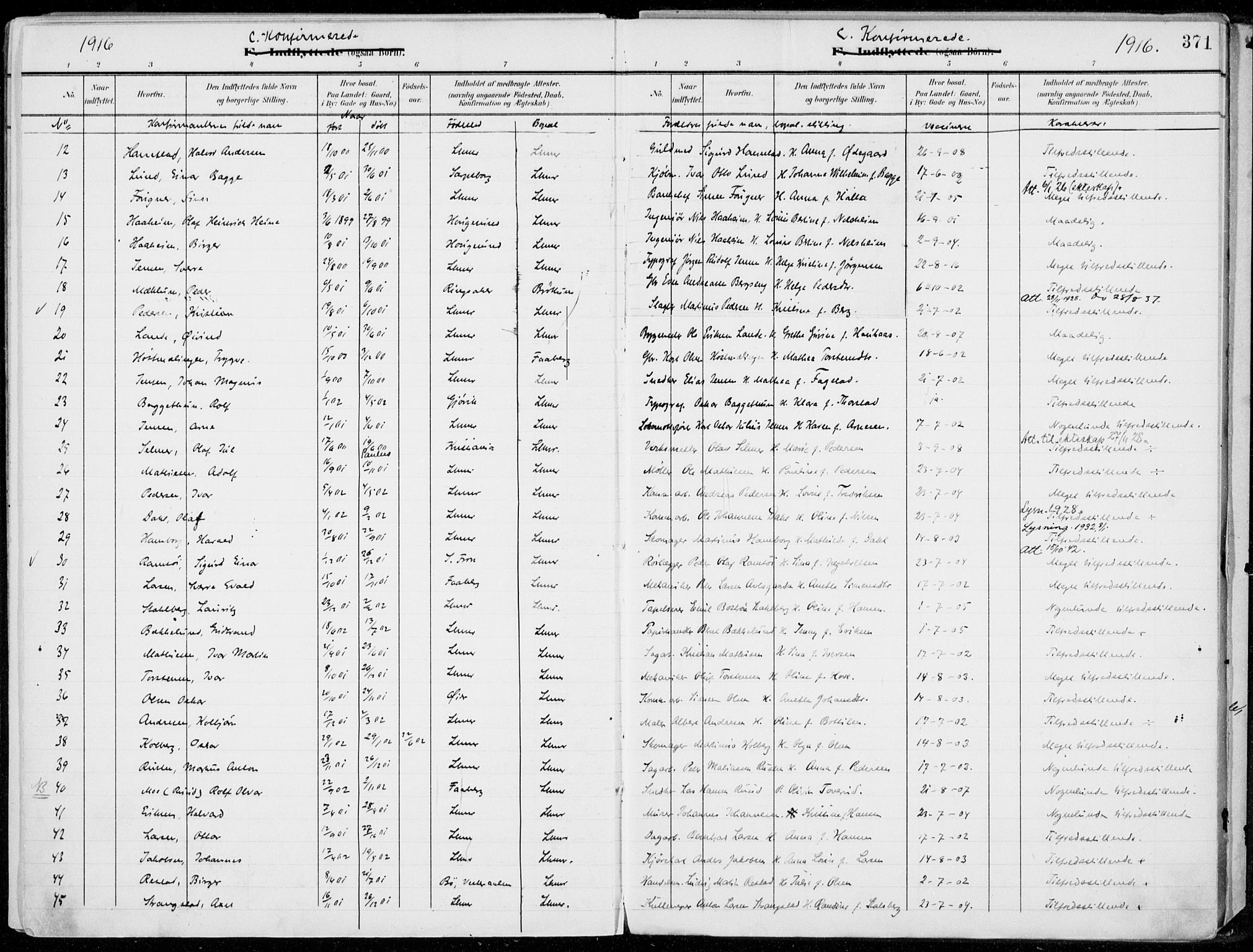 Lillehammer prestekontor, SAH/PREST-088/H/Ha/Haa/L0001: Parish register (official) no. 1, 1901-1916, p. 371