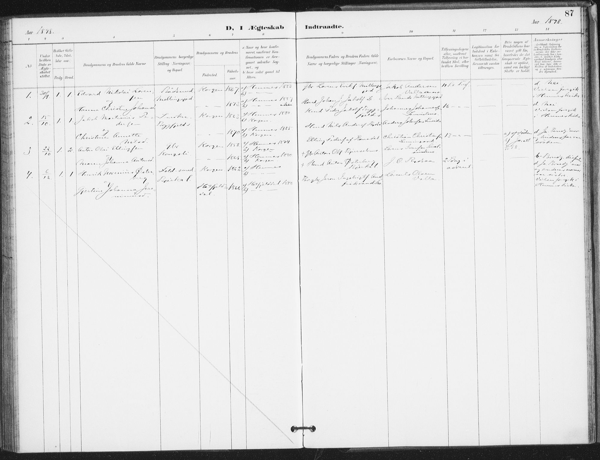 Ministerialprotokoller, klokkerbøker og fødselsregistre - Nordland, AV/SAT-A-1459/826/L0380: Parish register (official) no. 826A03, 1891-1911, p. 87