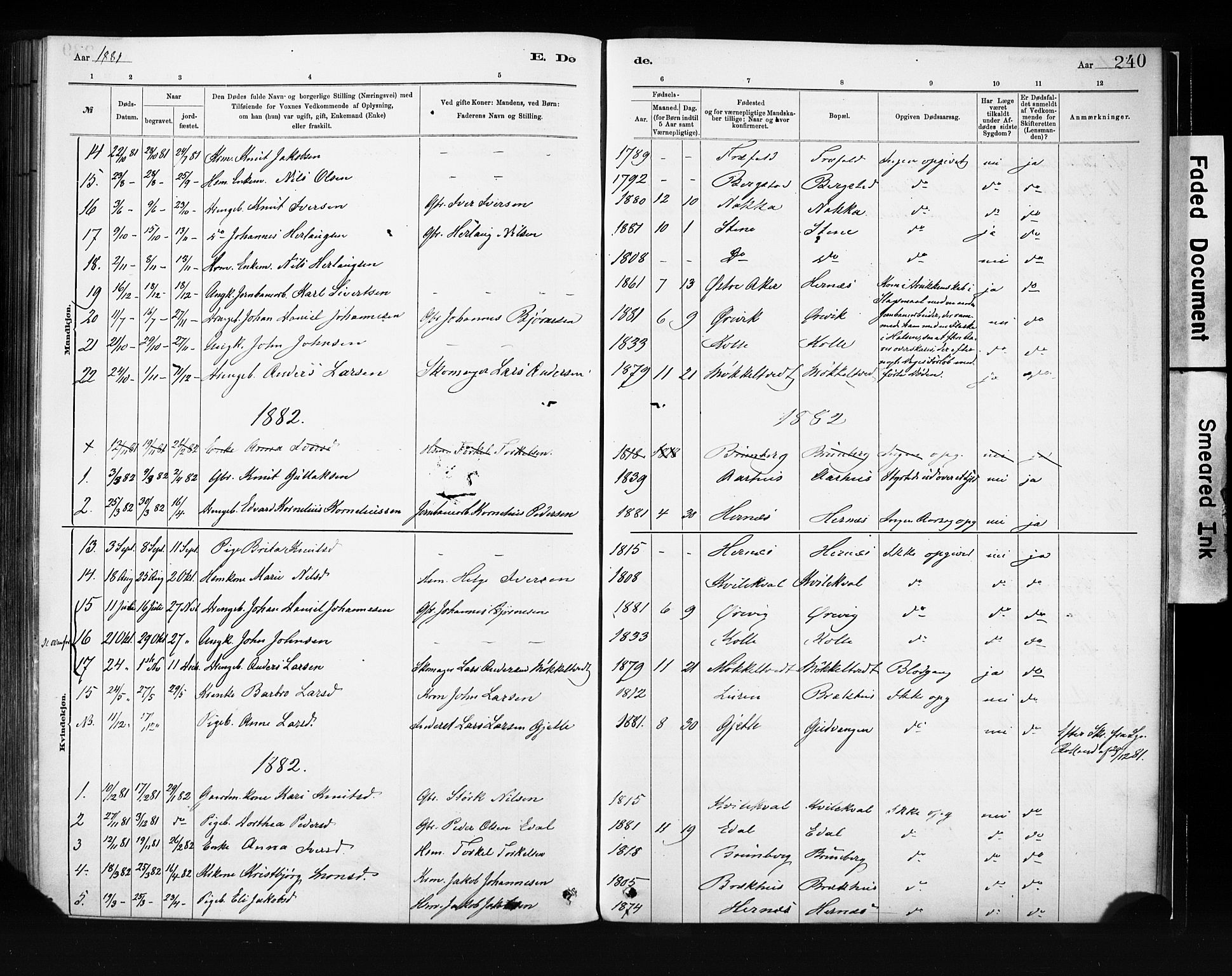 Evanger sokneprestembete, SAB/A-99924: Parish register (official) no. A 1, 1877-1899, p. 240