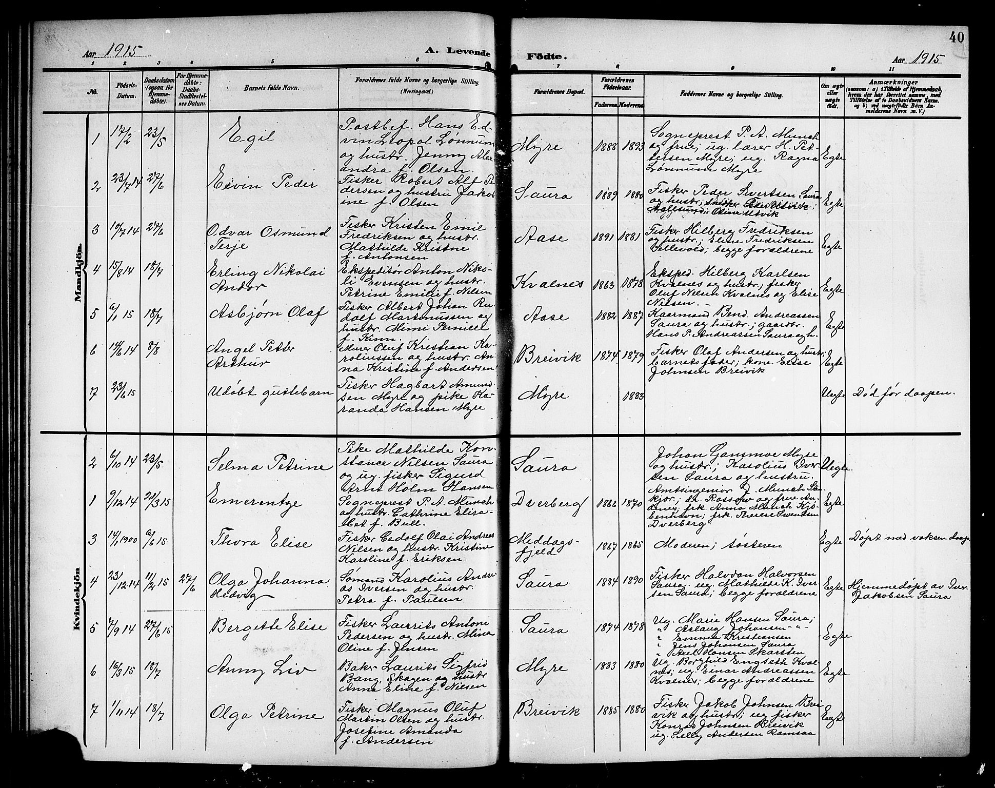 Ministerialprotokoller, klokkerbøker og fødselsregistre - Nordland, AV/SAT-A-1459/897/L1414: Parish register (copy) no. 897C04, 1904-1915, p. 40