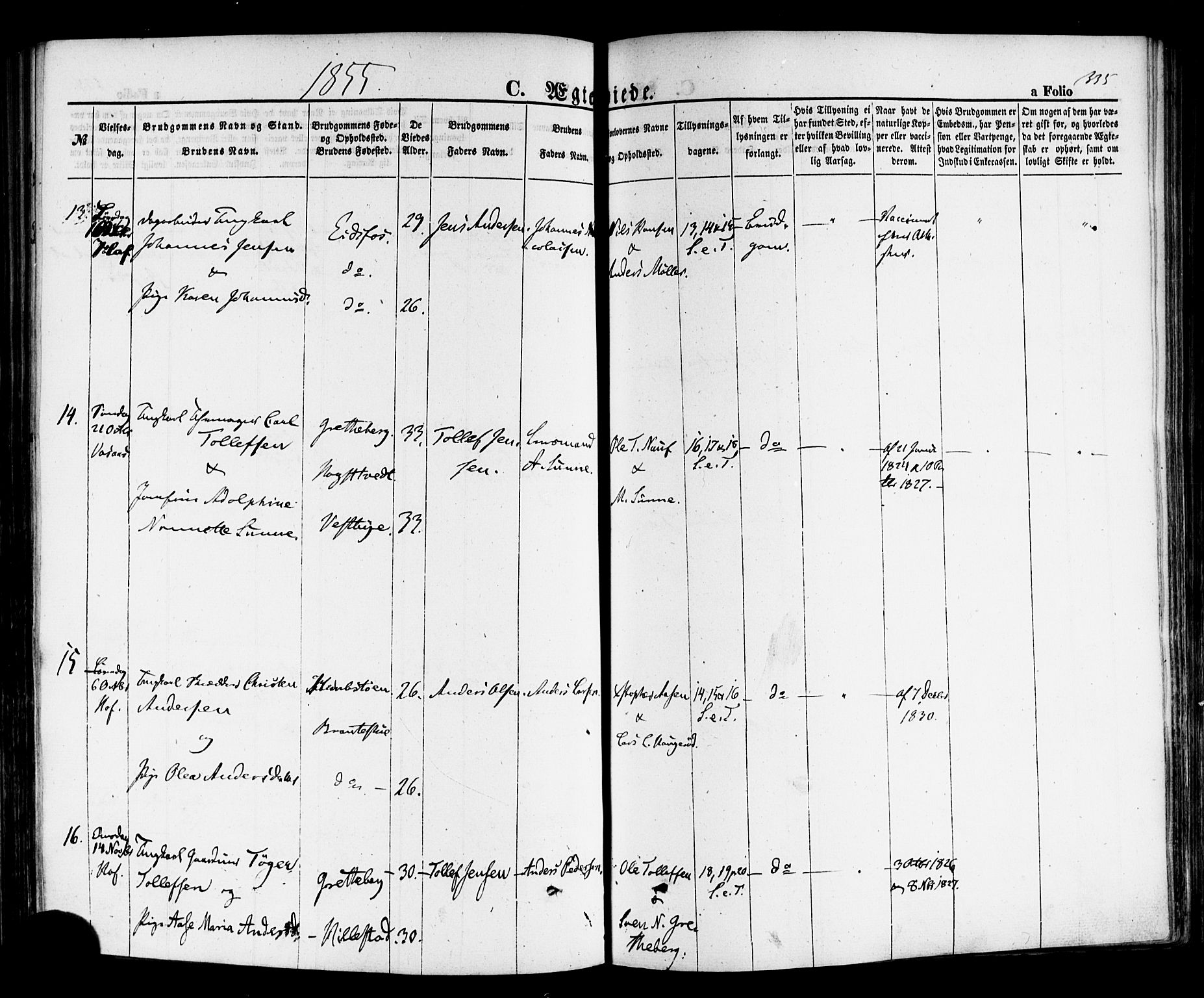 Hof kirkebøker, AV/SAKO-A-64/F/Fa/L0006: Parish register (official) no. I 6, 1851-1877, p. 335