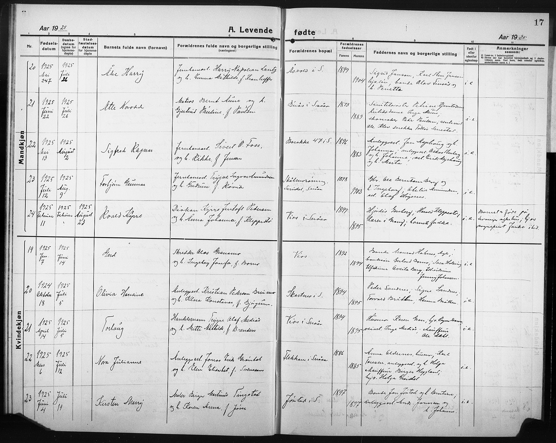 Ministerialprotokoller, klokkerbøker og fødselsregistre - Nord-Trøndelag, AV/SAT-A-1458/749/L0480: Parish register (copy) no. 749C02, 1924-1932, p. 17