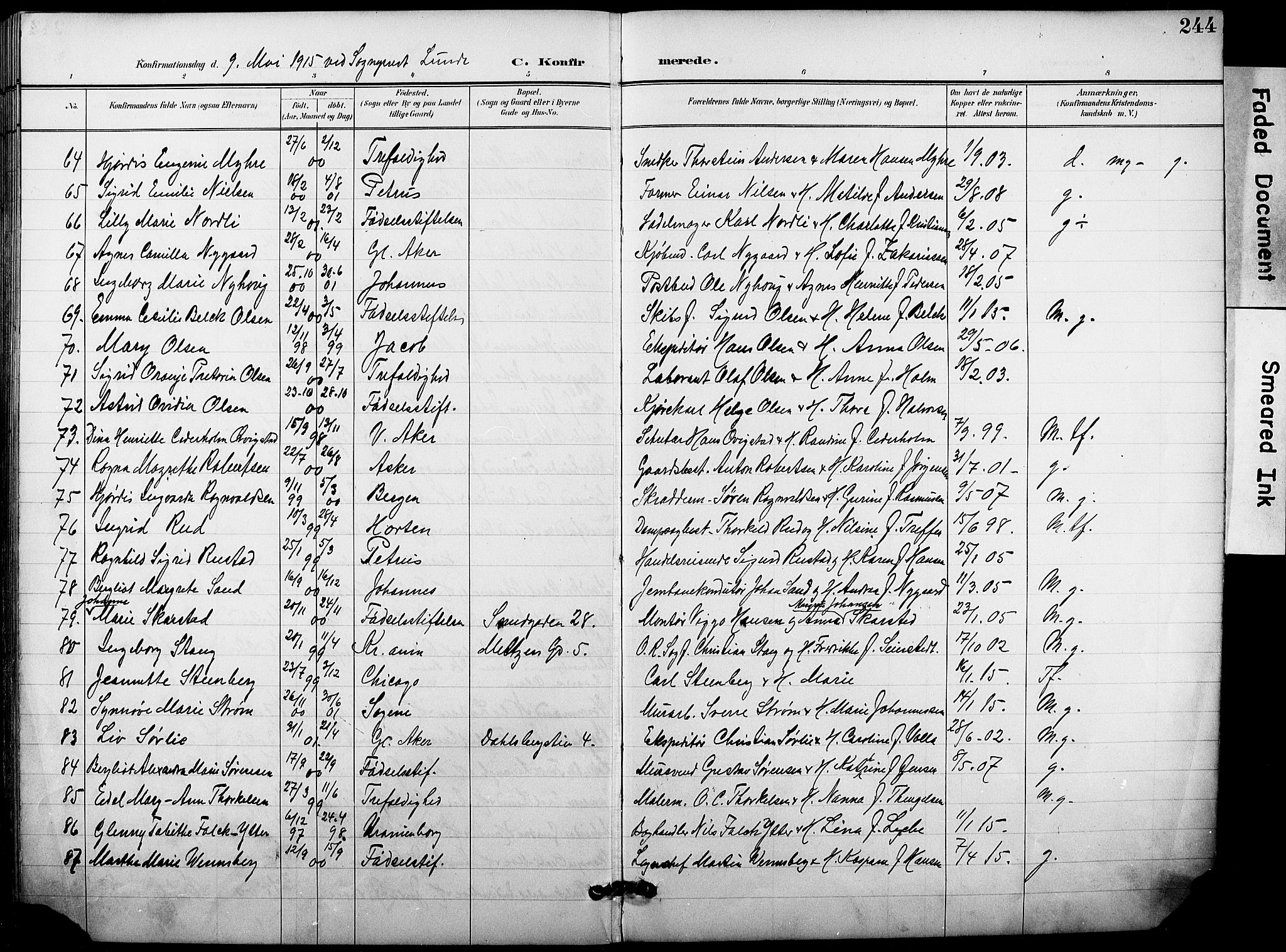 Trefoldighet prestekontor Kirkebøker, AV/SAO-A-10882/F/Fb/L0004: Parish register (official) no. II 4, 1896-1915, p. 244