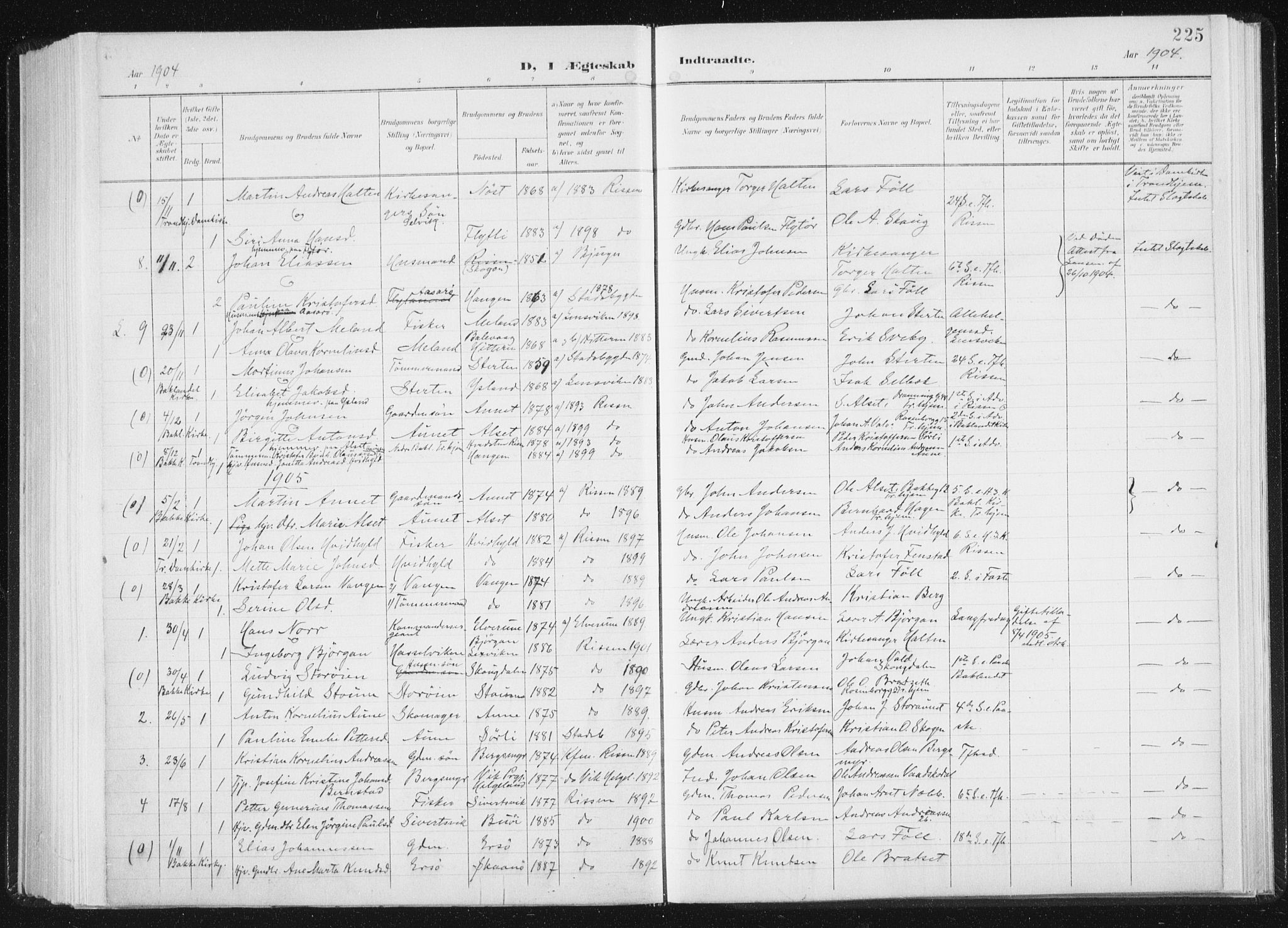Ministerialprotokoller, klokkerbøker og fødselsregistre - Sør-Trøndelag, SAT/A-1456/647/L0635: Parish register (official) no. 647A02, 1896-1911, p. 225
