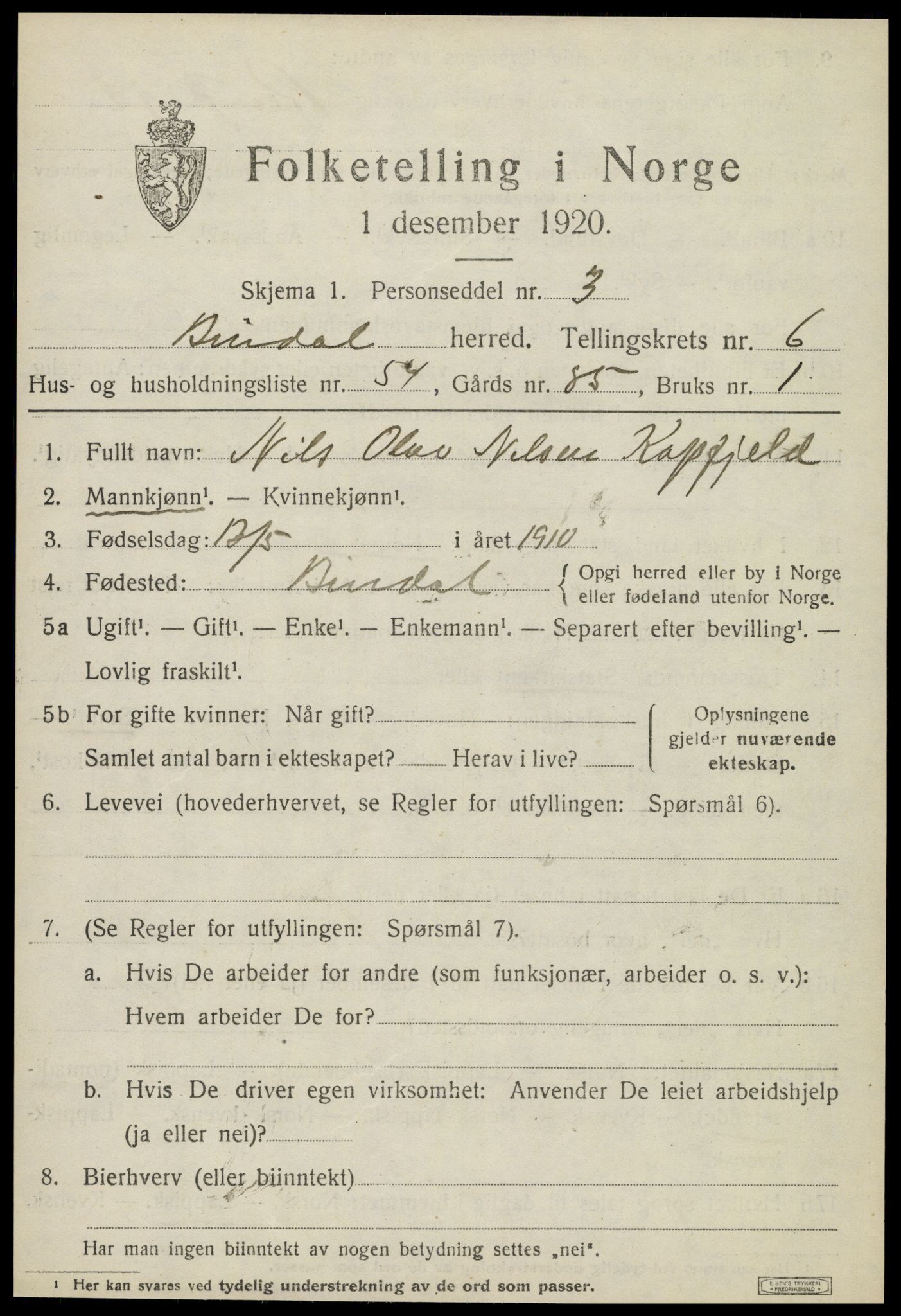 SAT, 1920 census for Bindal, 1920, p. 5563