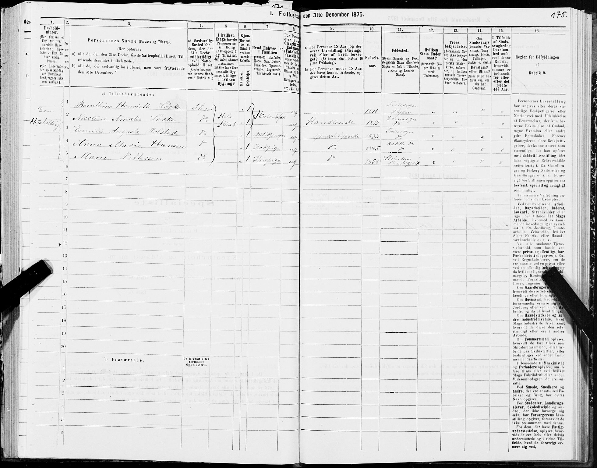 SAT, 1875 census for 1601 Trondheim, 1875, p. 4175