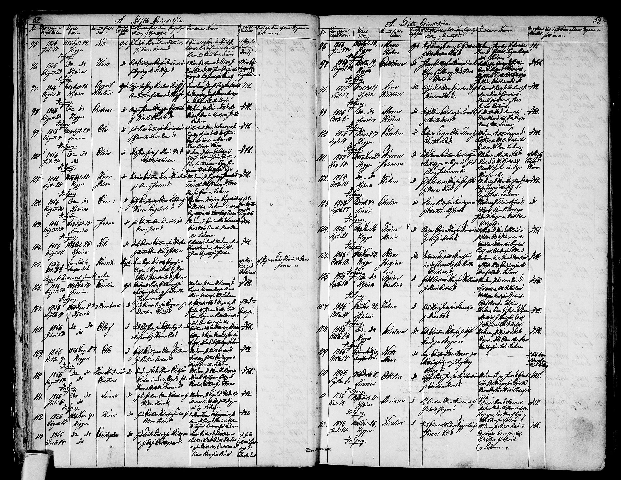 Modum kirkebøker, SAKO/A-234/G/Ga/L0006: Parish register (copy) no. I 6, 1854-1868, p. 52-53