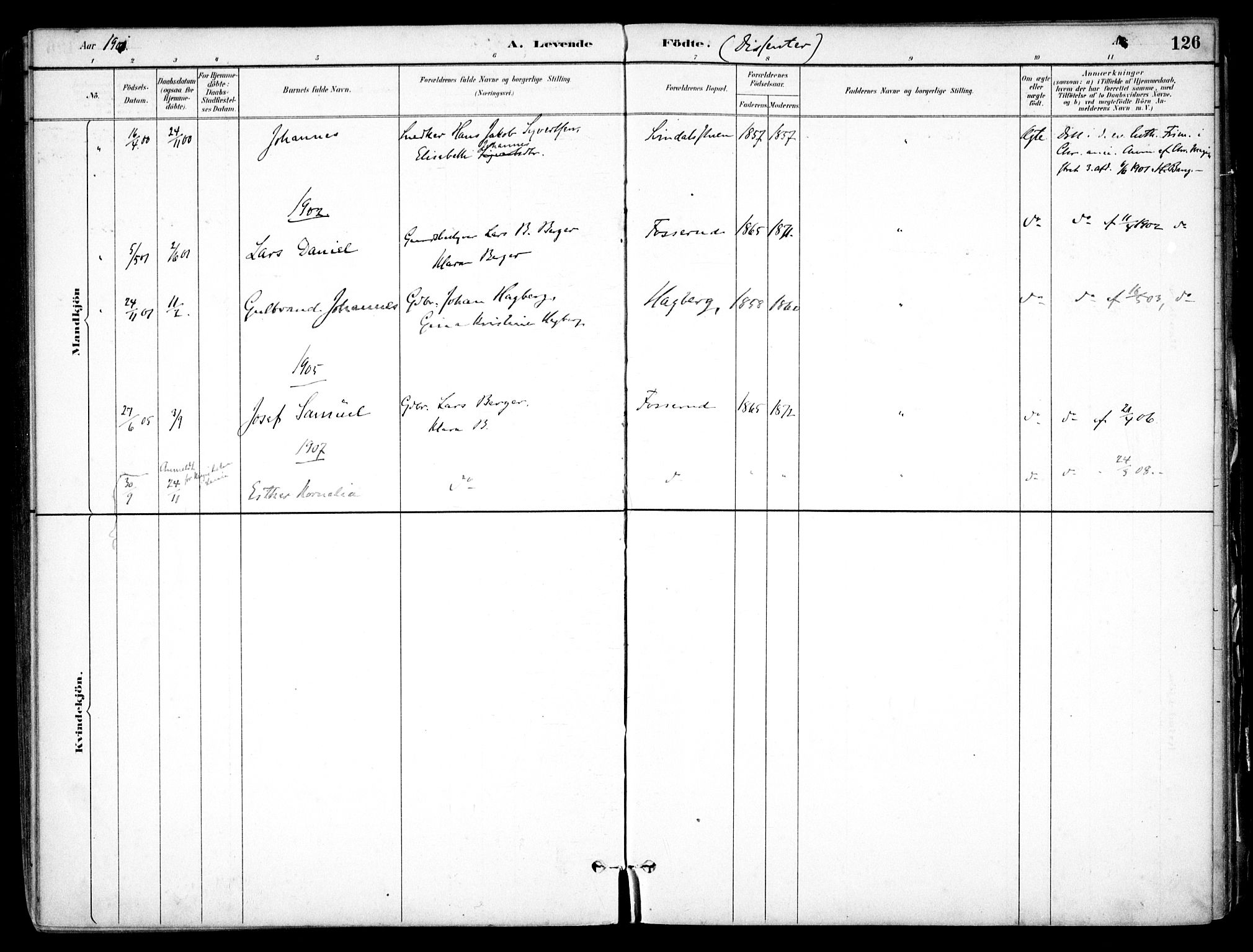 Nes prestekontor Kirkebøker, AV/SAO-A-10410/F/Fb/L0002: Parish register (official) no. II 2, 1883-1918, p. 126