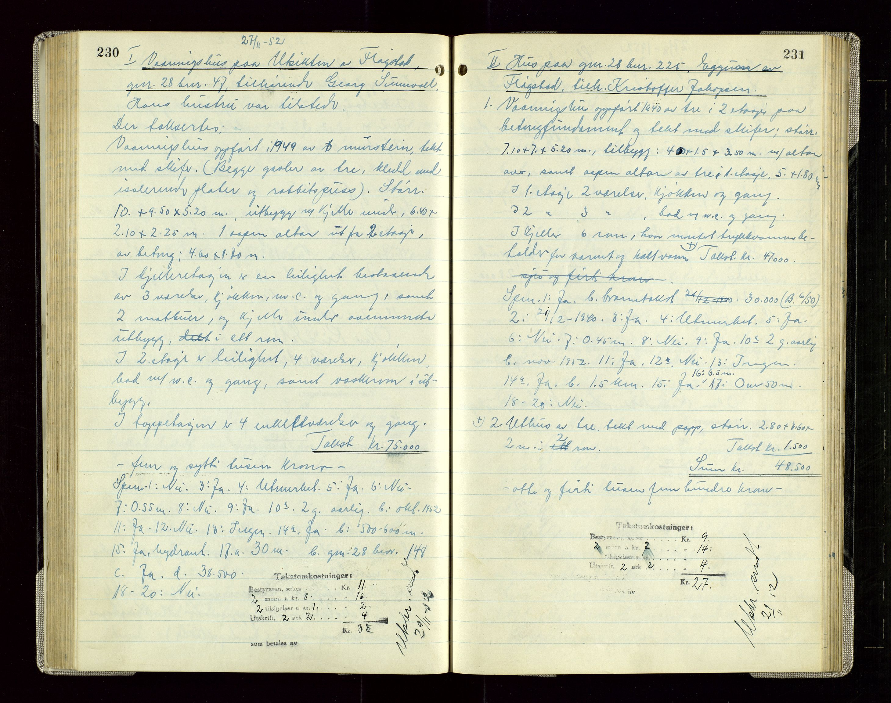 Sauda lensmannskontor, AV/SAST-A-100177/Goa/L0005: "Branntakstprotokoll for Sauda lensmannsdistrikt", 1946-1955, p. 230-231