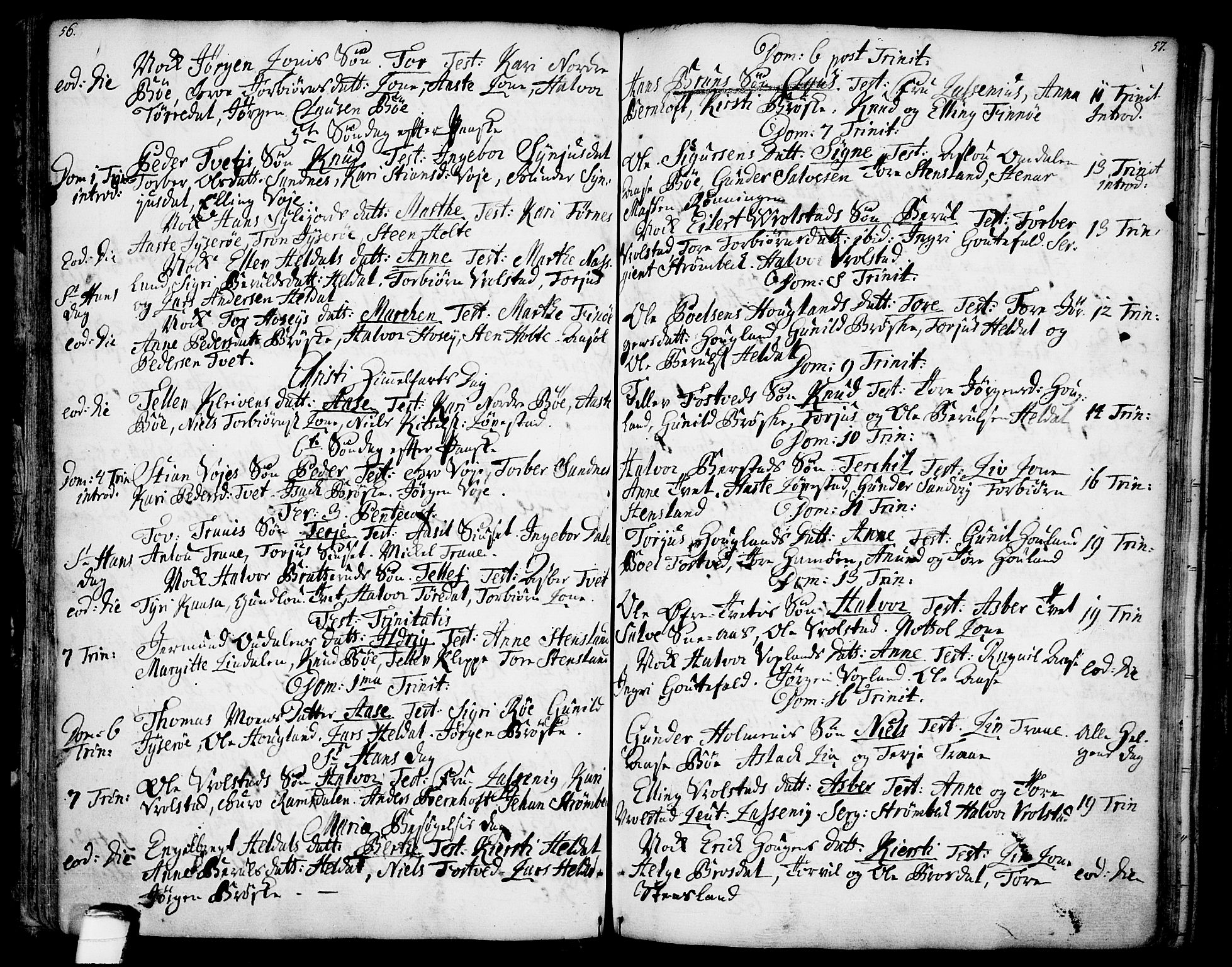 Drangedal kirkebøker, AV/SAKO-A-258/F/Fa/L0001: Parish register (official) no. 1, 1697-1767, p. 56-57