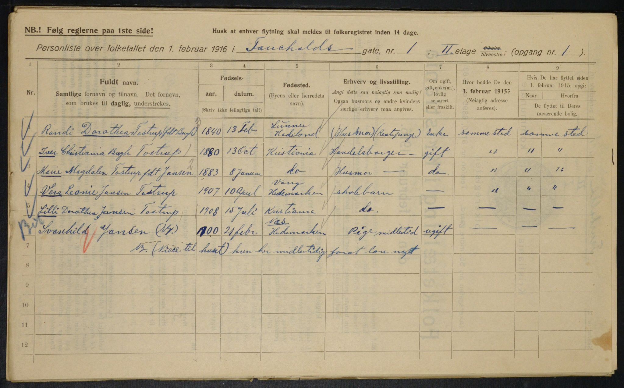 OBA, Municipal Census 1916 for Kristiania, 1916, p. 24056