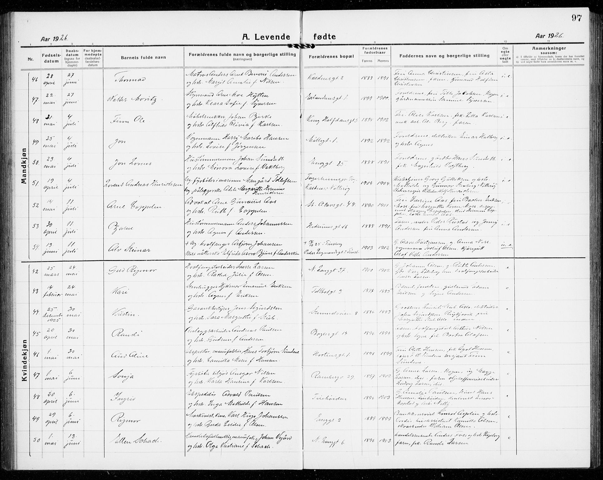 Tønsberg kirkebøker, AV/SAKO-A-330/G/Ga/L0010: Parish register (copy) no. 10, 1920-1942, p. 97