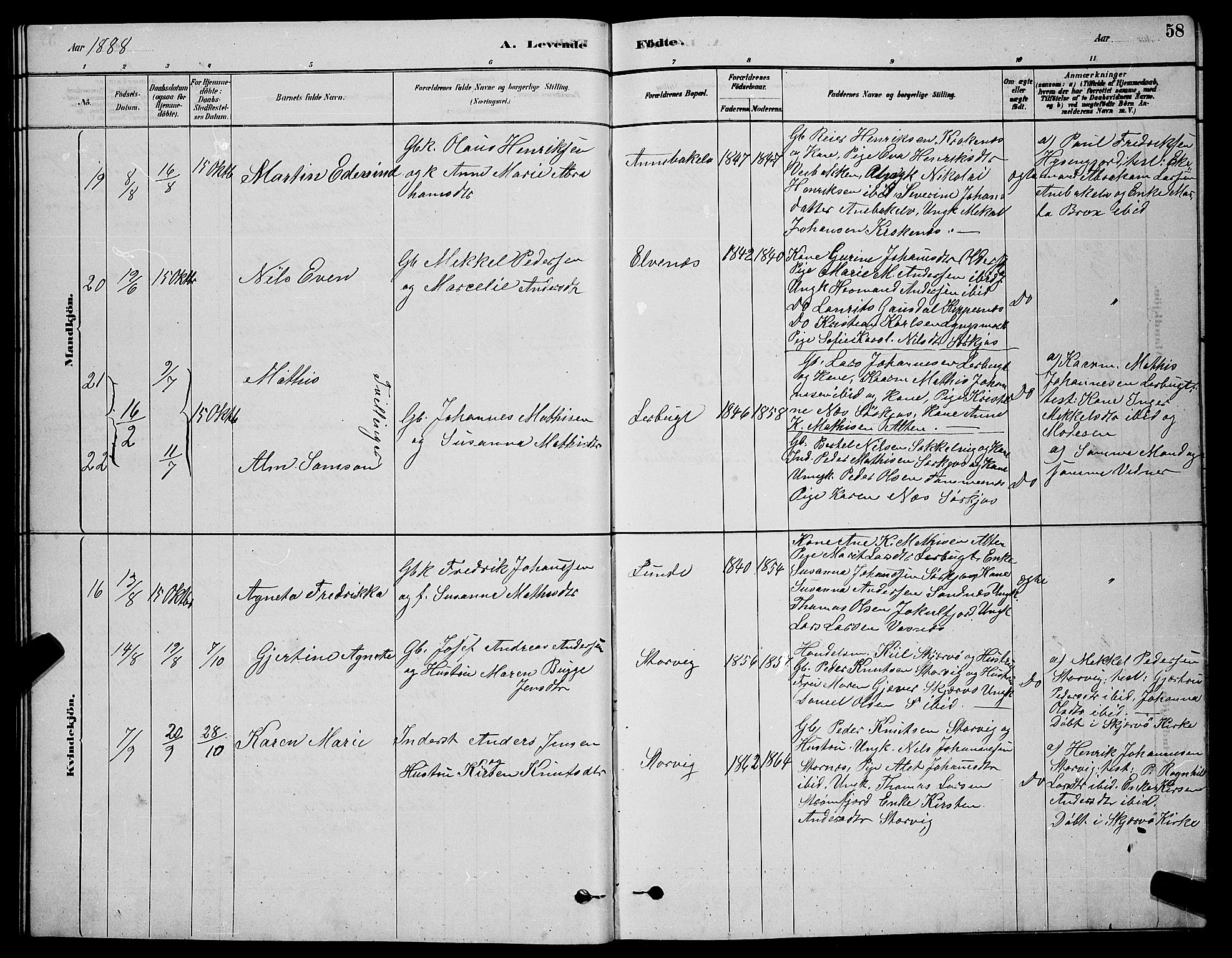 Skjervøy sokneprestkontor, AV/SATØ-S-1300/H/Ha/Hab/L0020klokker: Parish register (copy) no. 20, 1878-1892, p. 58