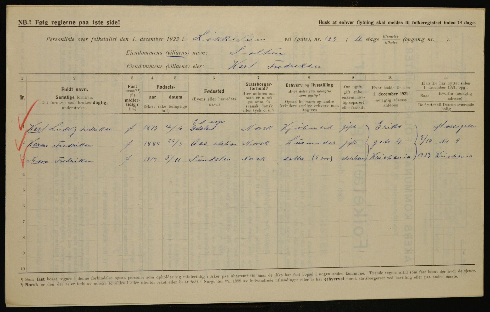 , Municipal Census 1923 for Aker, 1923, p. 35808