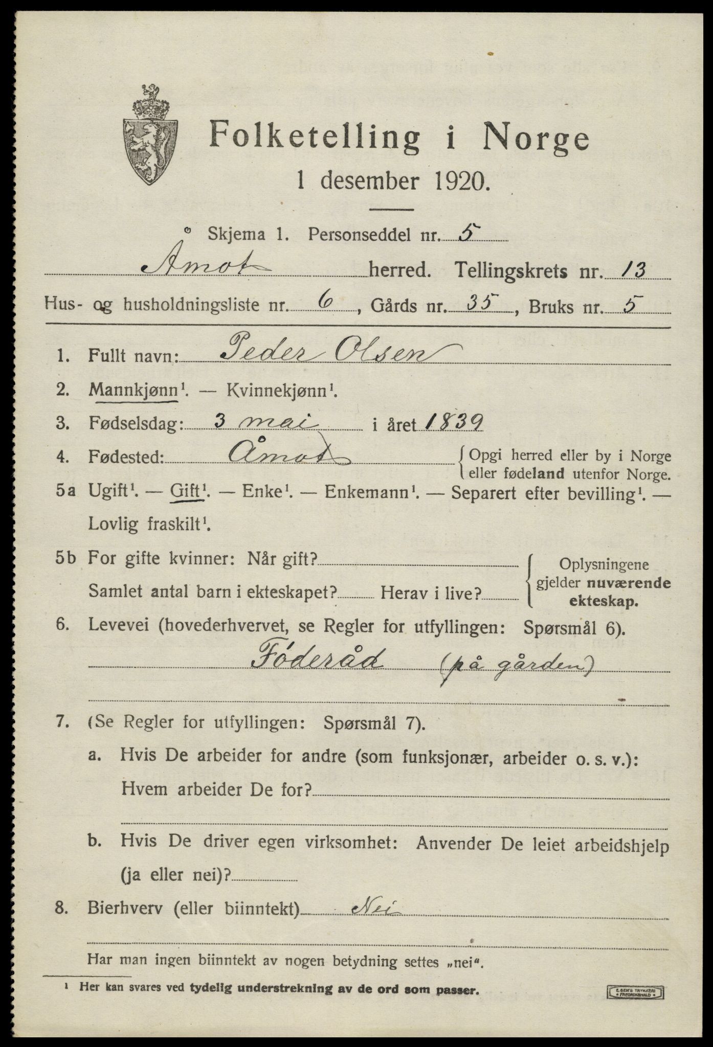 SAH, 1920 census for Åmot, 1920, p. 10781