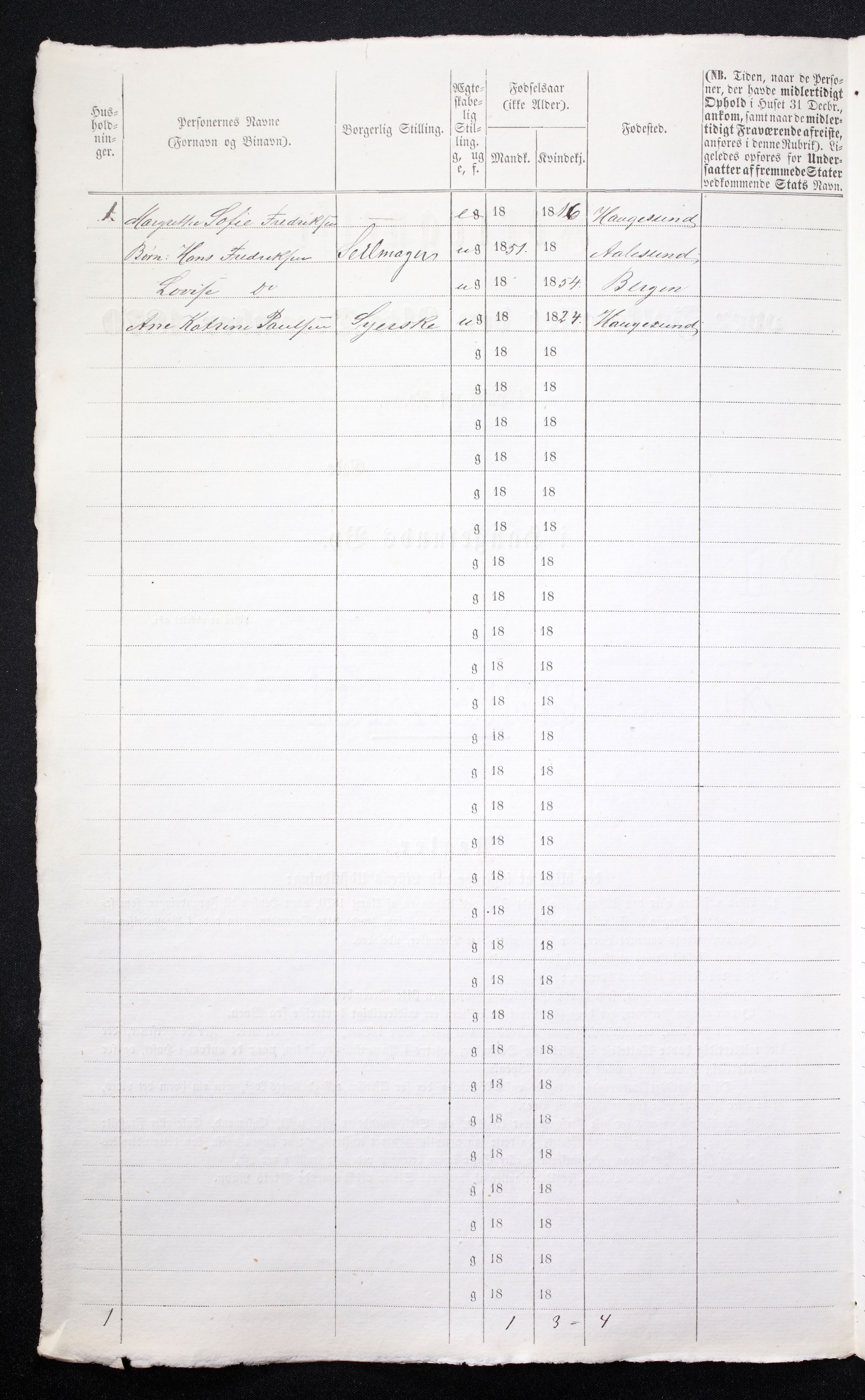 RA, 1870 census for 1106 Haugesund, 1870, p. 8