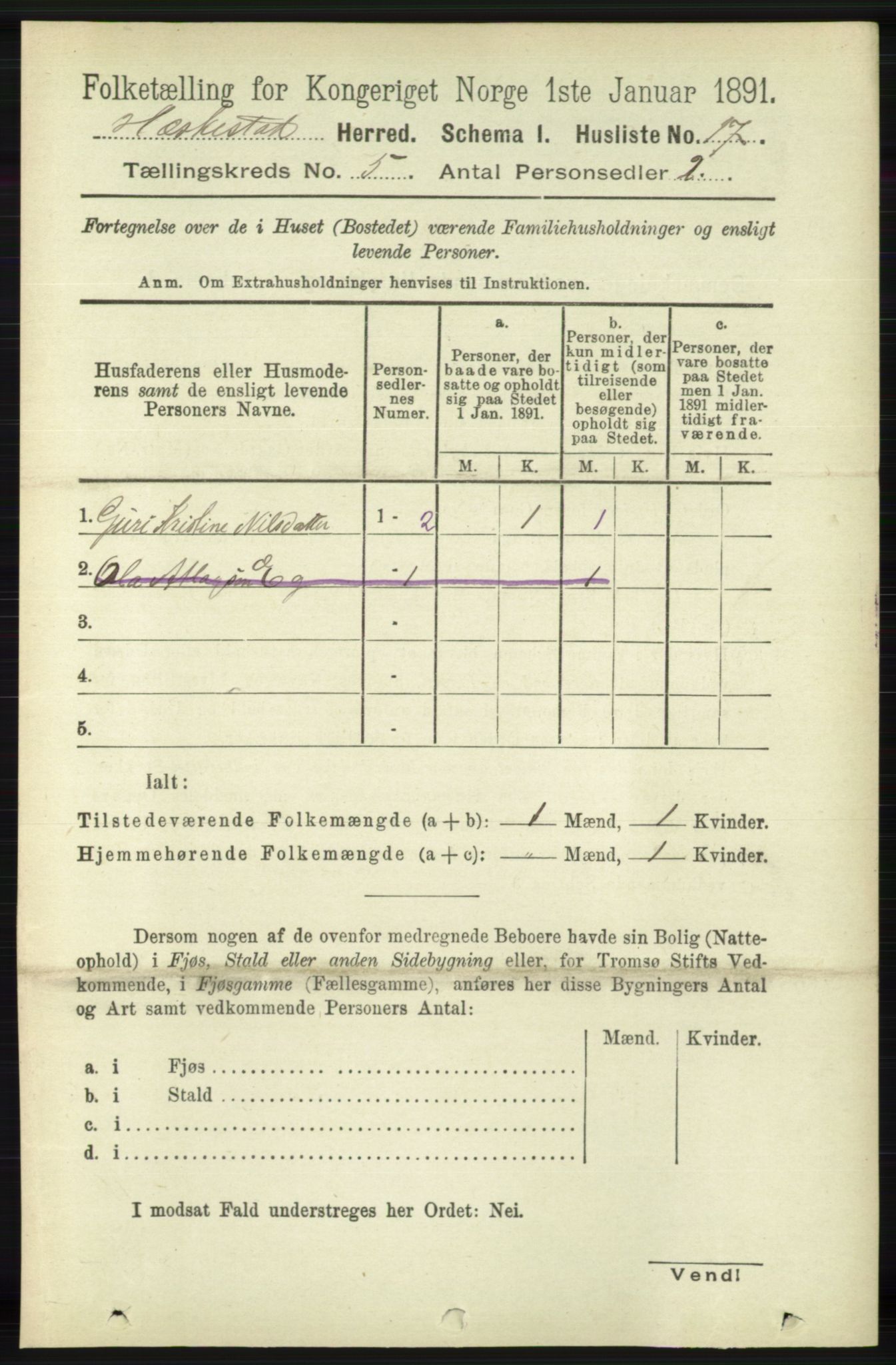 RA, 1891 census for 1113 Heskestad, 1891, p. 862