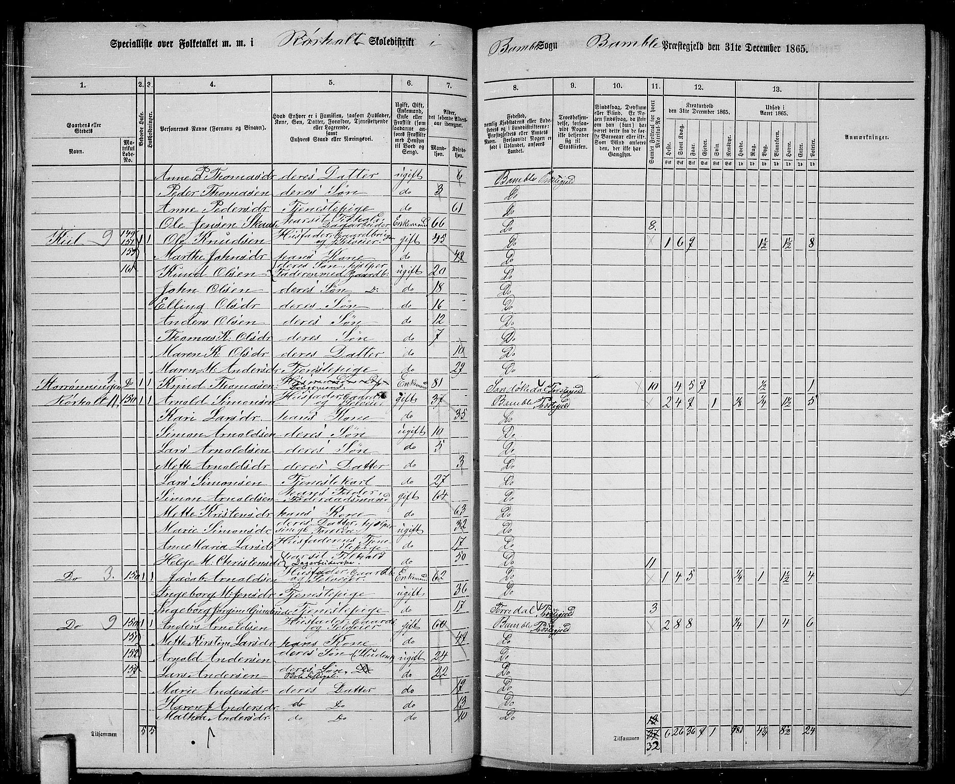 RA, 1865 census for Bamble, 1865, p. 85
