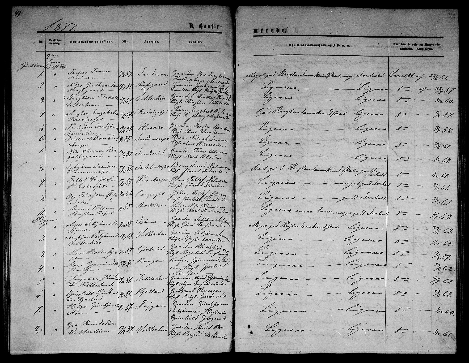 Nore kirkebøker, SAKO/A-238/G/Ga/L0001: Parish register (copy) no. I 1, 1872-1877, p. 91