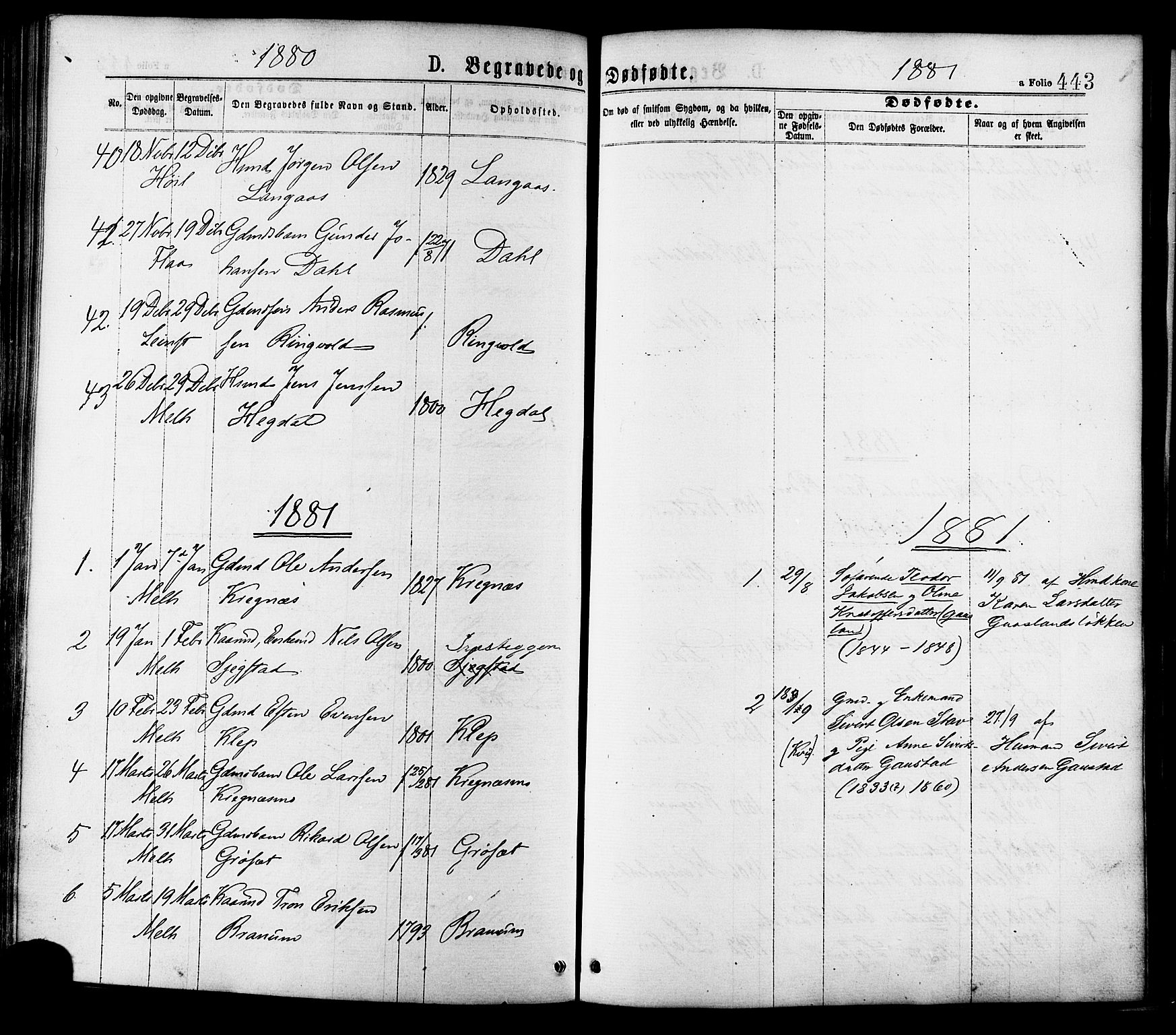 Ministerialprotokoller, klokkerbøker og fødselsregistre - Sør-Trøndelag, SAT/A-1456/691/L1079: Parish register (official) no. 691A11, 1873-1886, p. 443