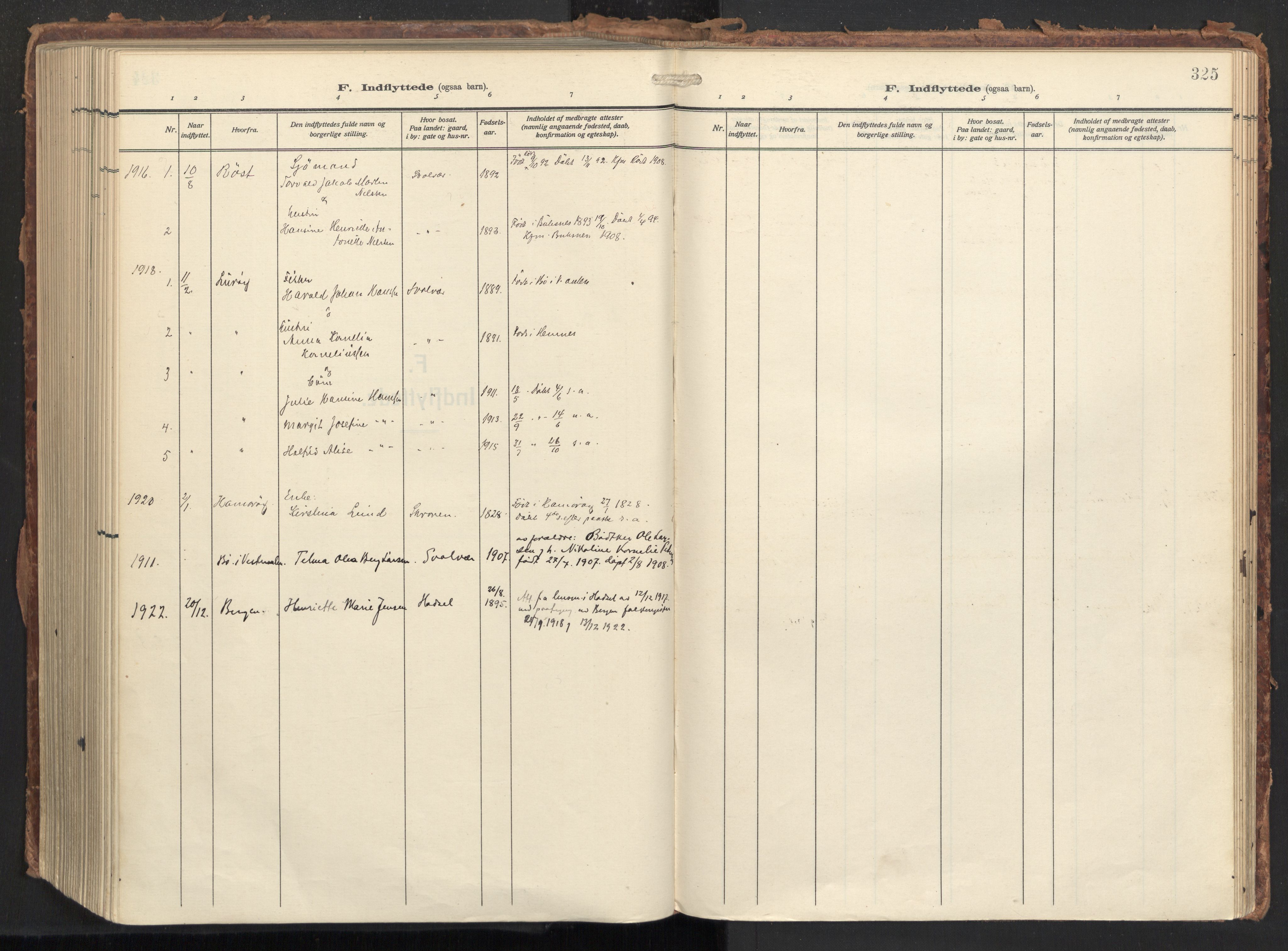 Ministerialprotokoller, klokkerbøker og fødselsregistre - Nordland, AV/SAT-A-1459/874/L1064: Parish register (official) no. 874A08, 1915-1926, p. 325