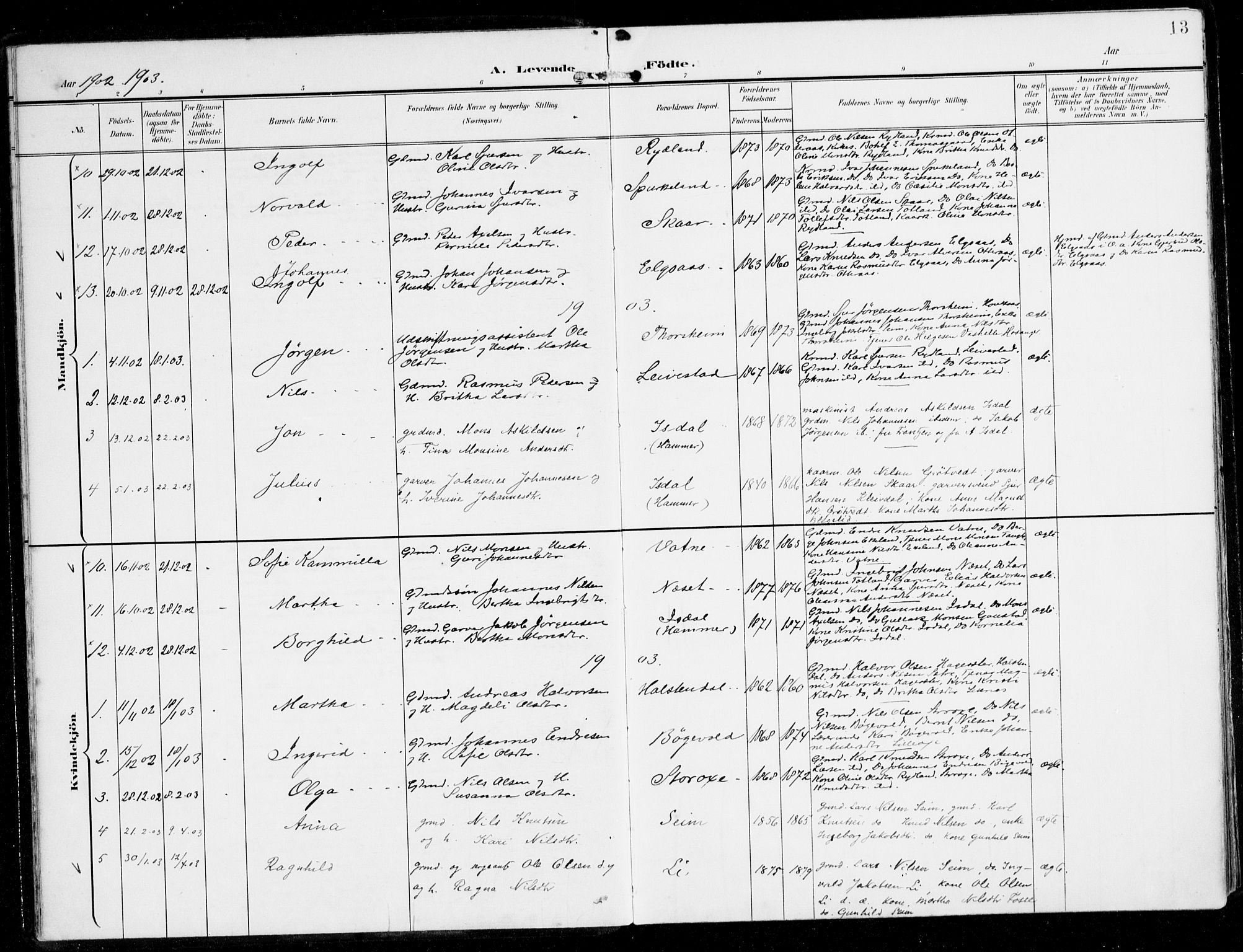Alversund Sokneprestembete, AV/SAB-A-73901/H/Ha/Haa/Haad/L0004: Parish register (official) no. D 4, 1898-1926, p. 13