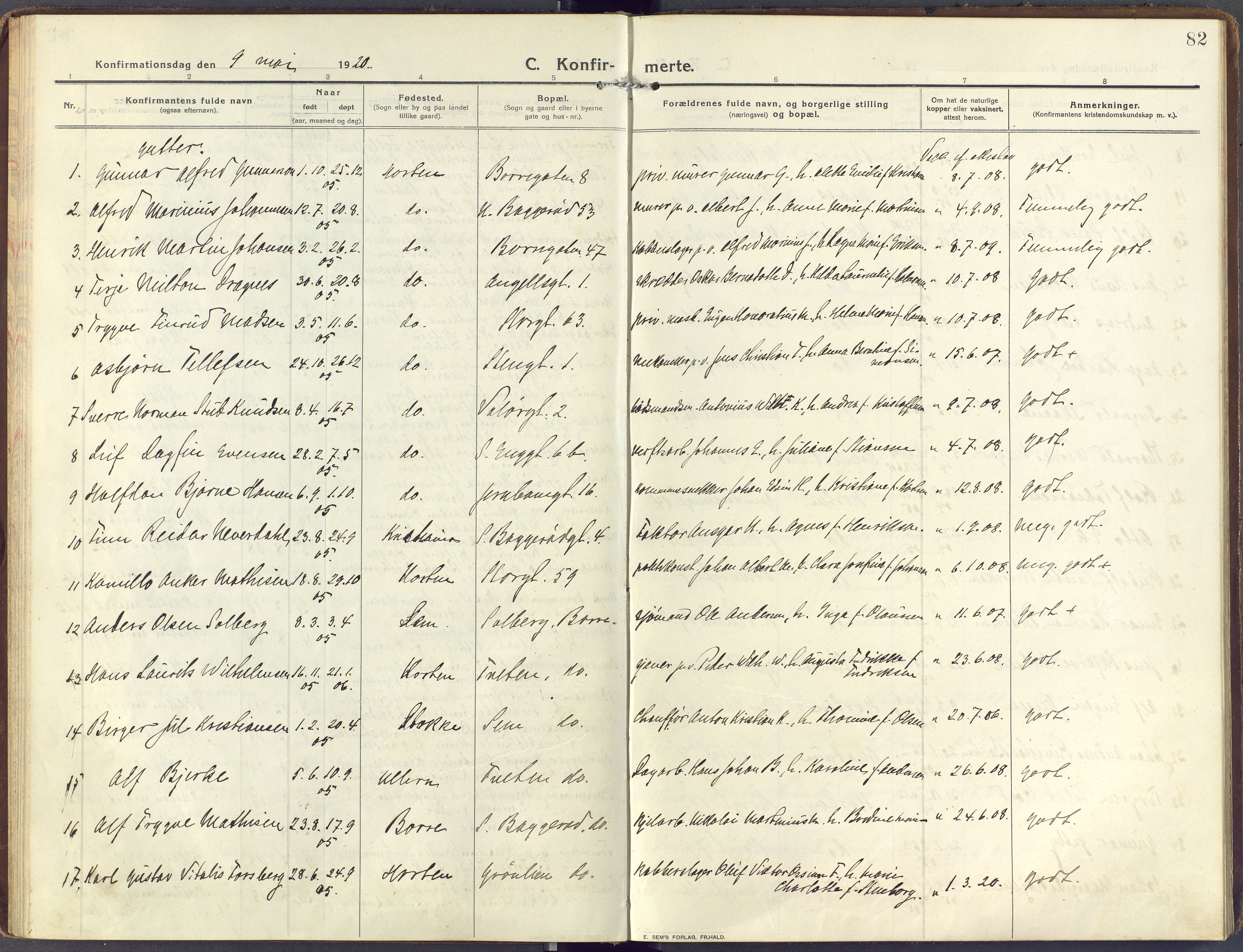 Horten kirkebøker, SAKO/A-348/F/Fa/L0010: Parish register (official) no. 10, 1913-1925, p. 82