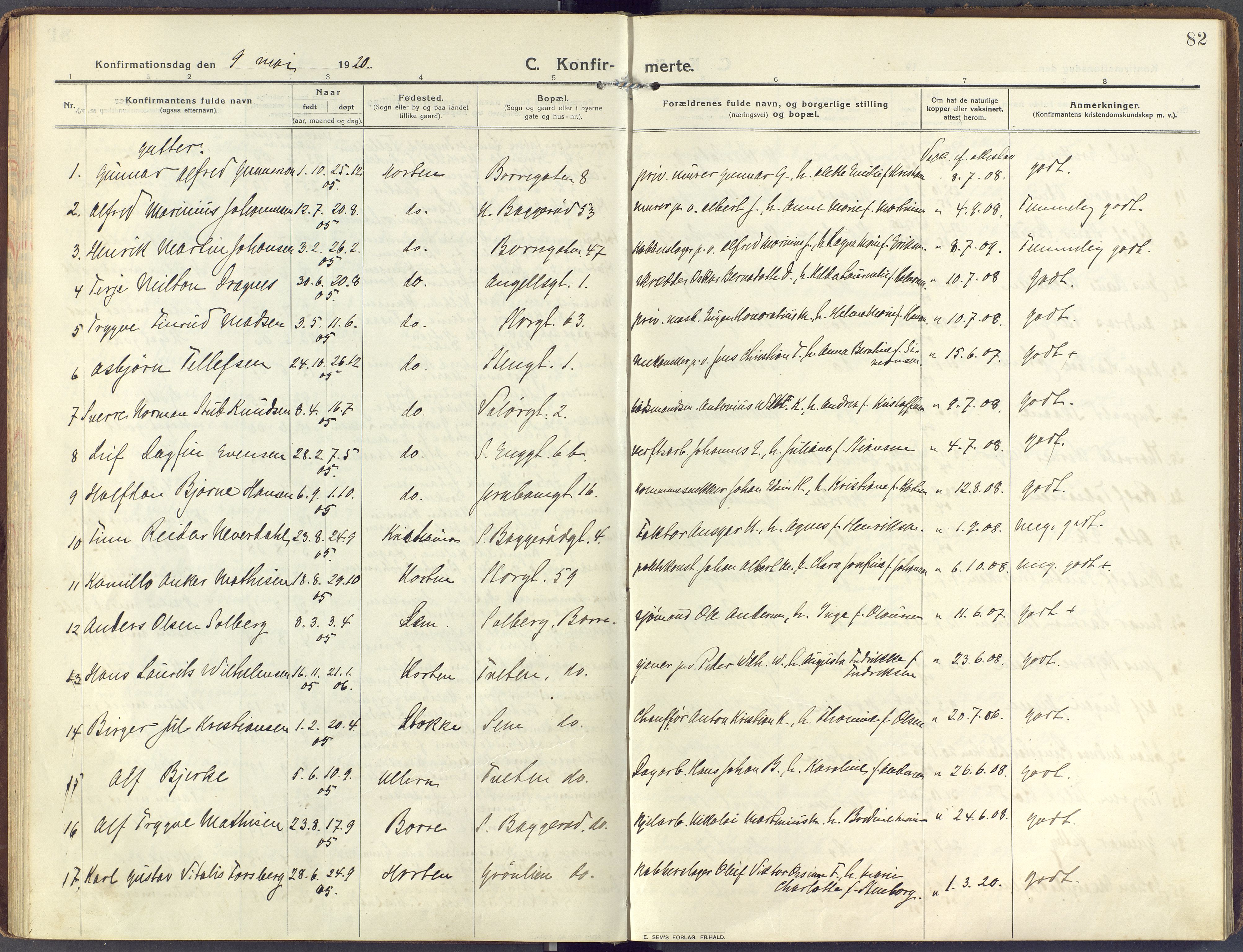 Horten kirkebøker, AV/SAKO-A-348/F/Fa/L0010: Parish register (official) no. 10, 1913-1925, p. 82