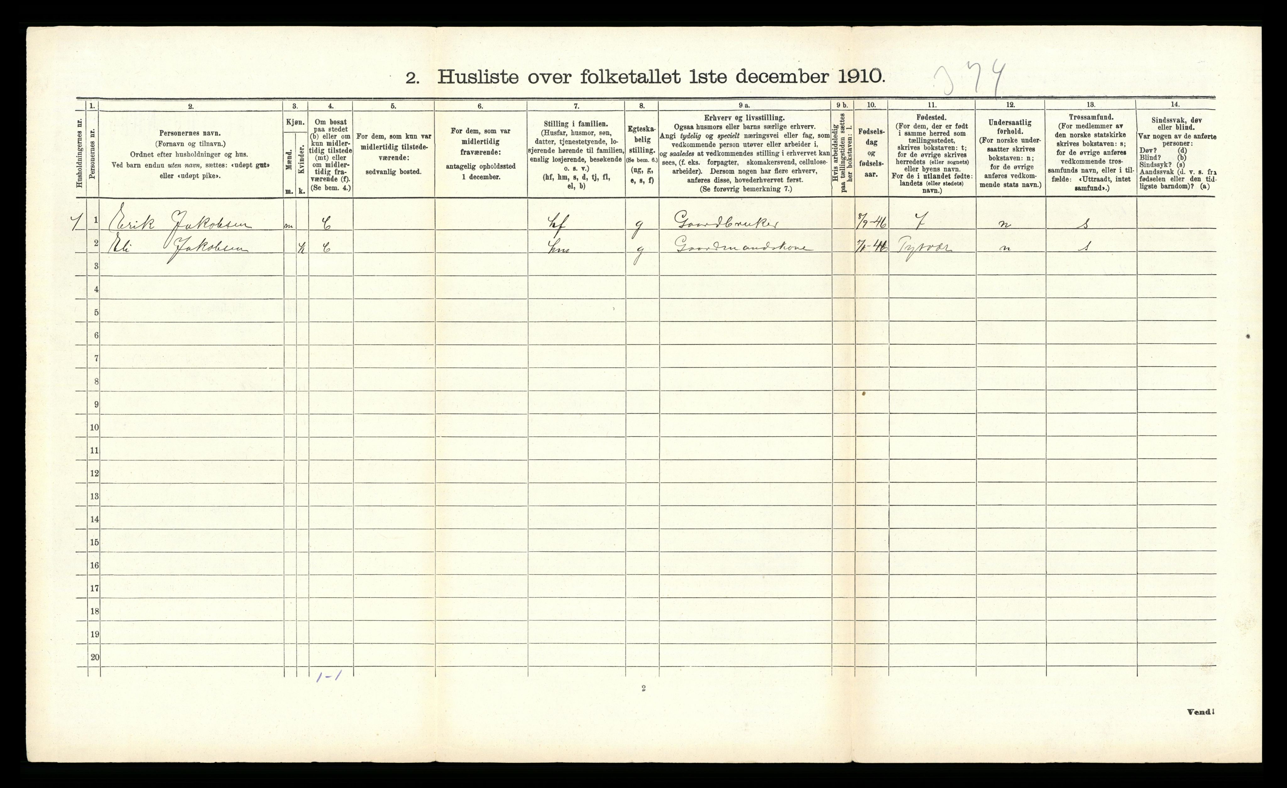 RA, 1910 census for Skjold, 1910, p. 181