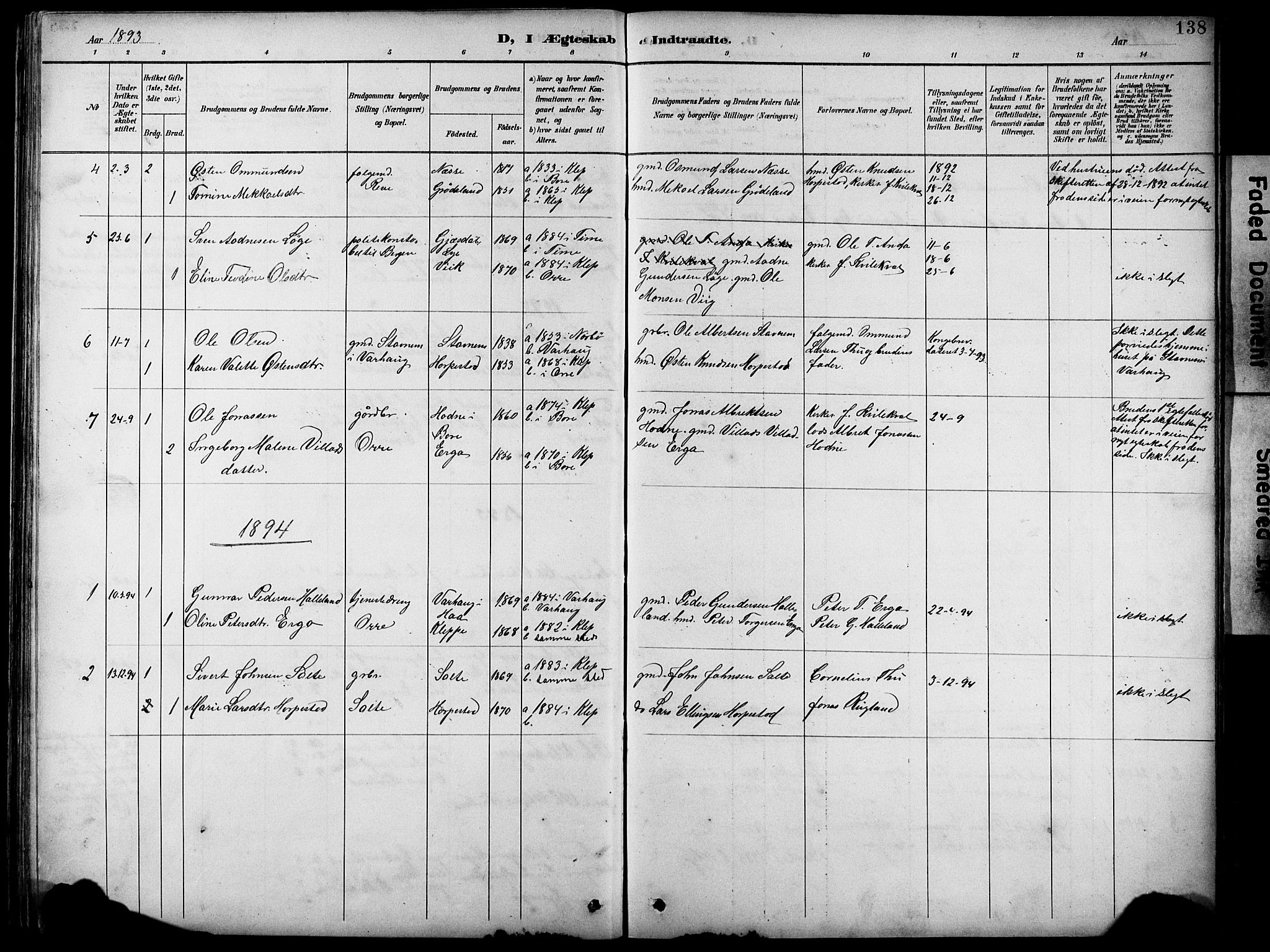 Klepp sokneprestkontor, SAST/A-101803/001/3/30BB/L0005: Parish register (copy) no. B 5, 1889-1918, p. 138