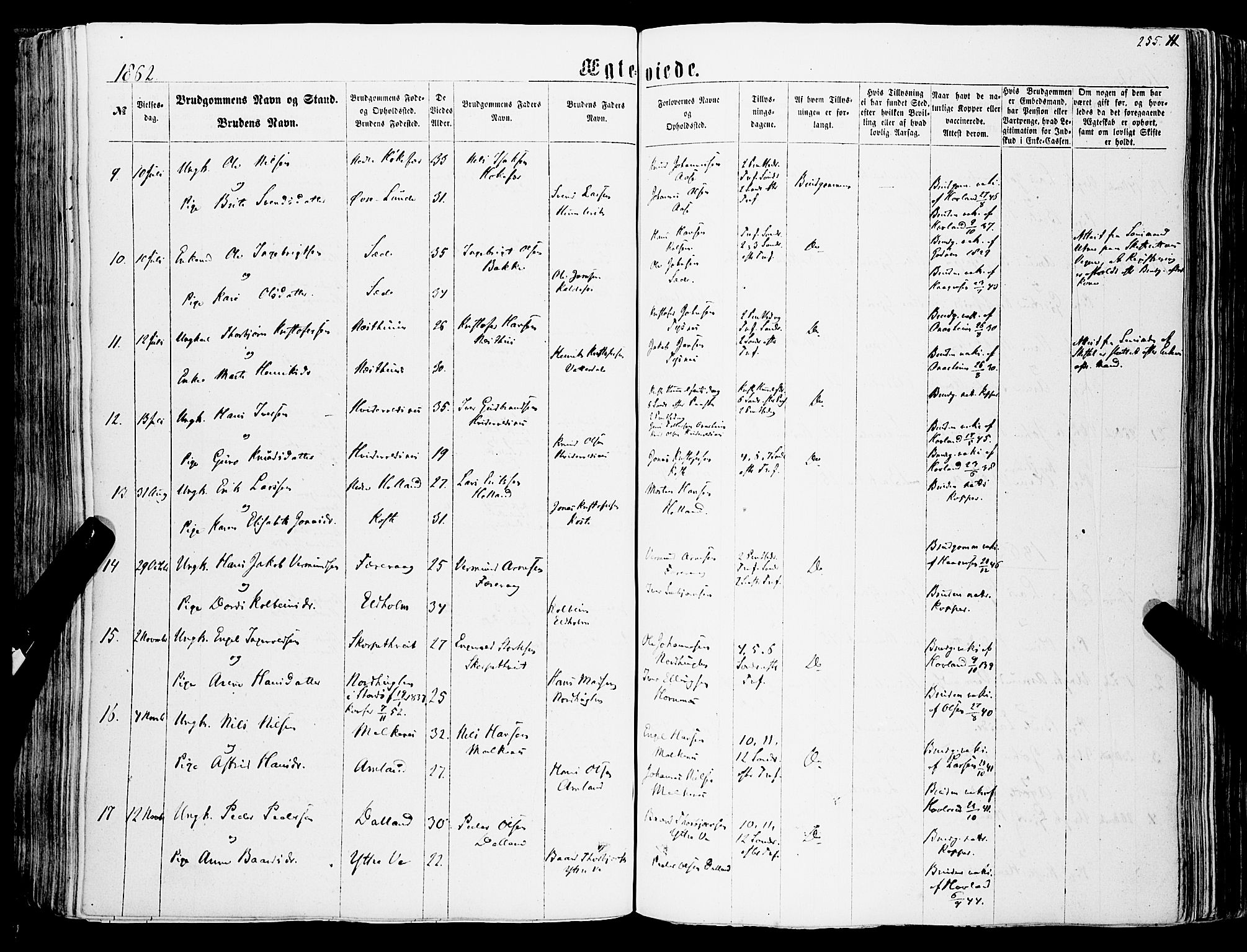 Tysnes sokneprestembete, AV/SAB-A-78601/H/Haa: Parish register (official) no. A 11, 1860-1871, p. 255