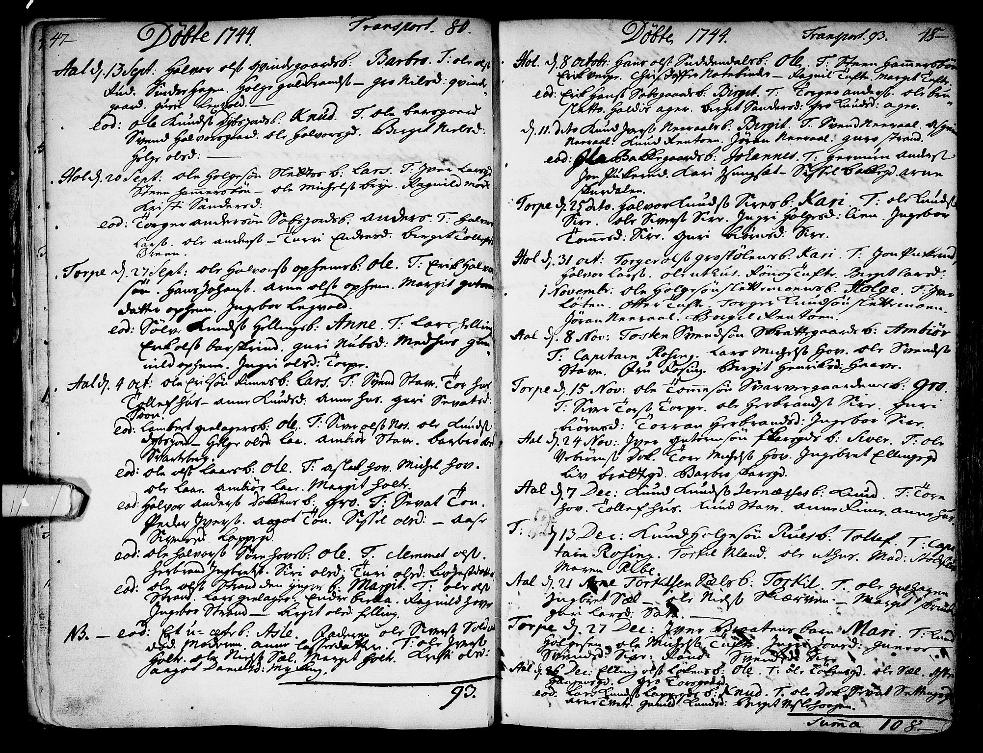 Ål kirkebøker, SAKO/A-249/F/Fa/L0001: Parish register (official) no. I 1, 1744-1769, p. 47-48