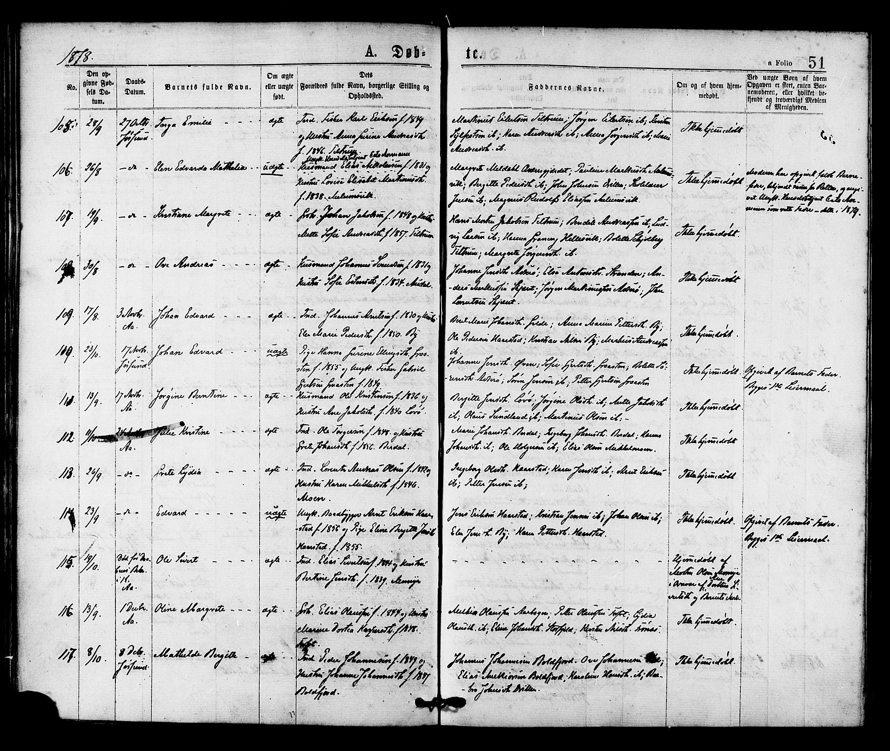 Ministerialprotokoller, klokkerbøker og fødselsregistre - Sør-Trøndelag, SAT/A-1456/655/L0679: Parish register (official) no. 655A08, 1873-1879, p. 51