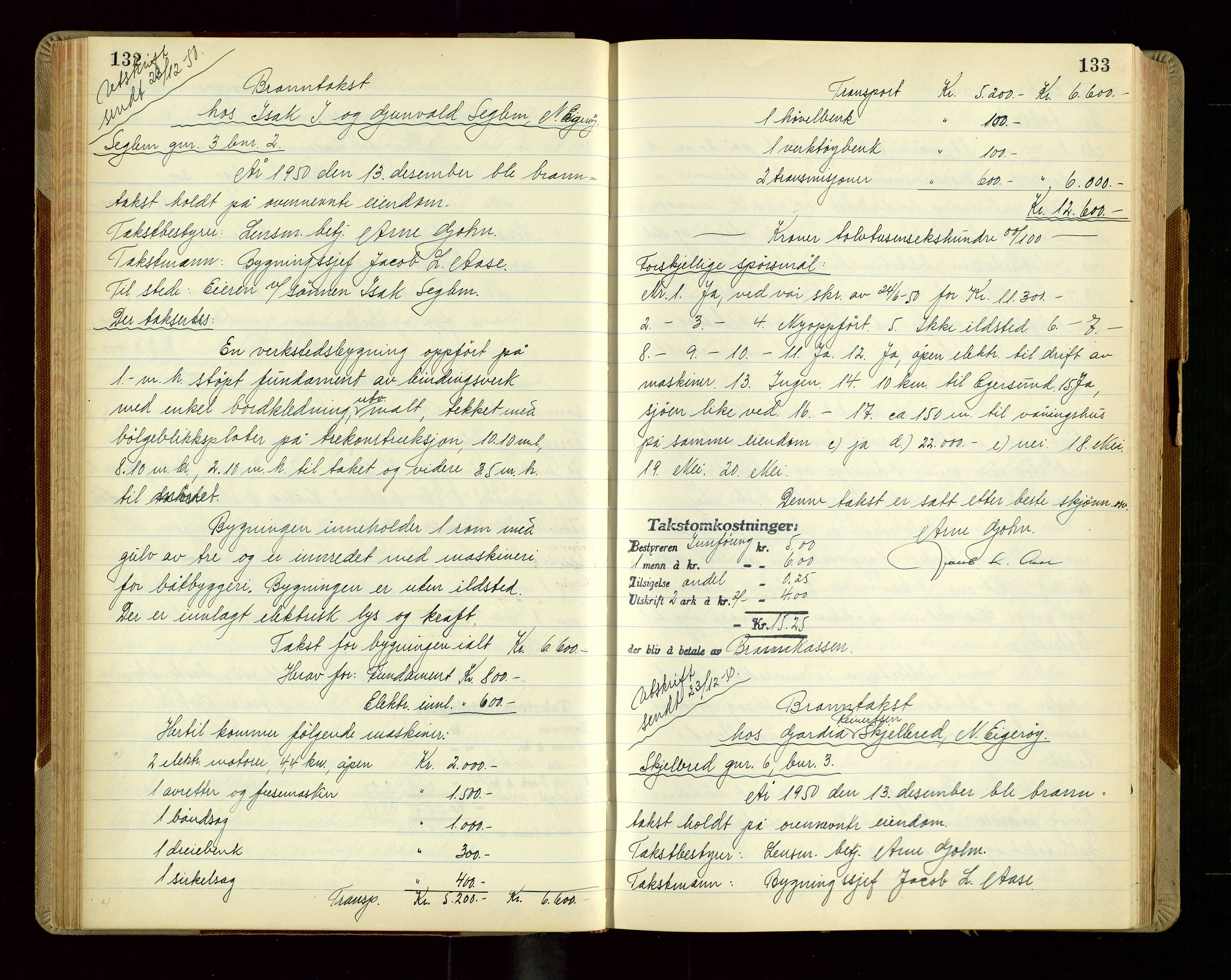 Eigersund lensmannskontor, AV/SAST-A-100171/Goa/L0010: "Branntakstprotokoll", 1950-1952, p. 132-133