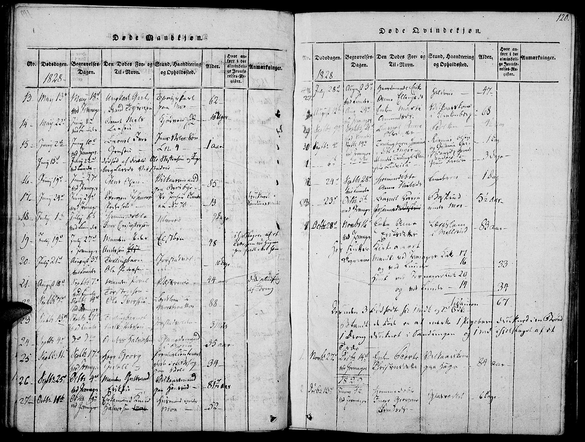 Jevnaker prestekontor, SAH/PREST-116/H/Ha/Haa/L0005: Parish register (official) no. 5, 1815-1837, p. 120