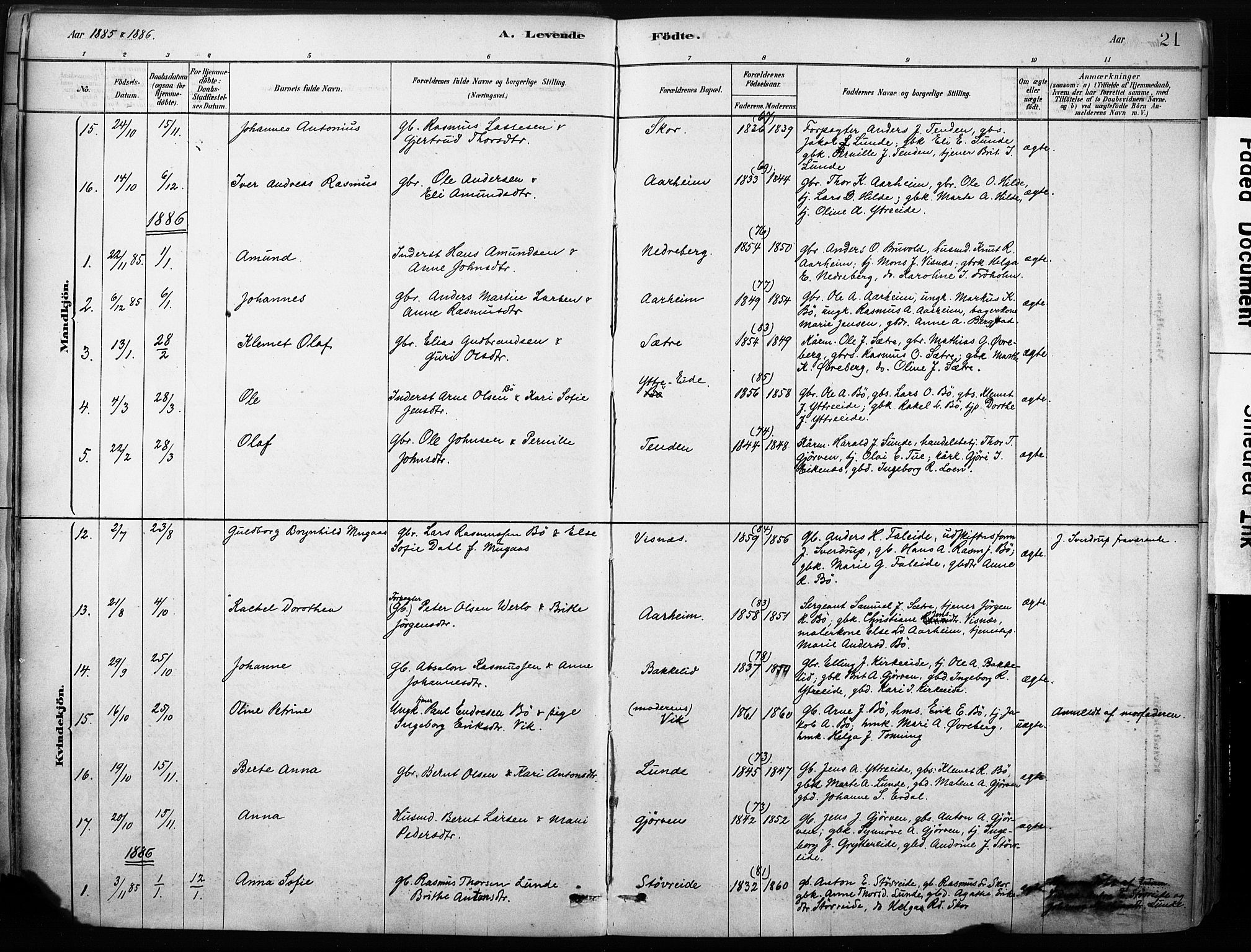 Stryn Sokneprestembete, AV/SAB-A-82501: Parish register (official) no. B 1, 1878-1907, p. 21