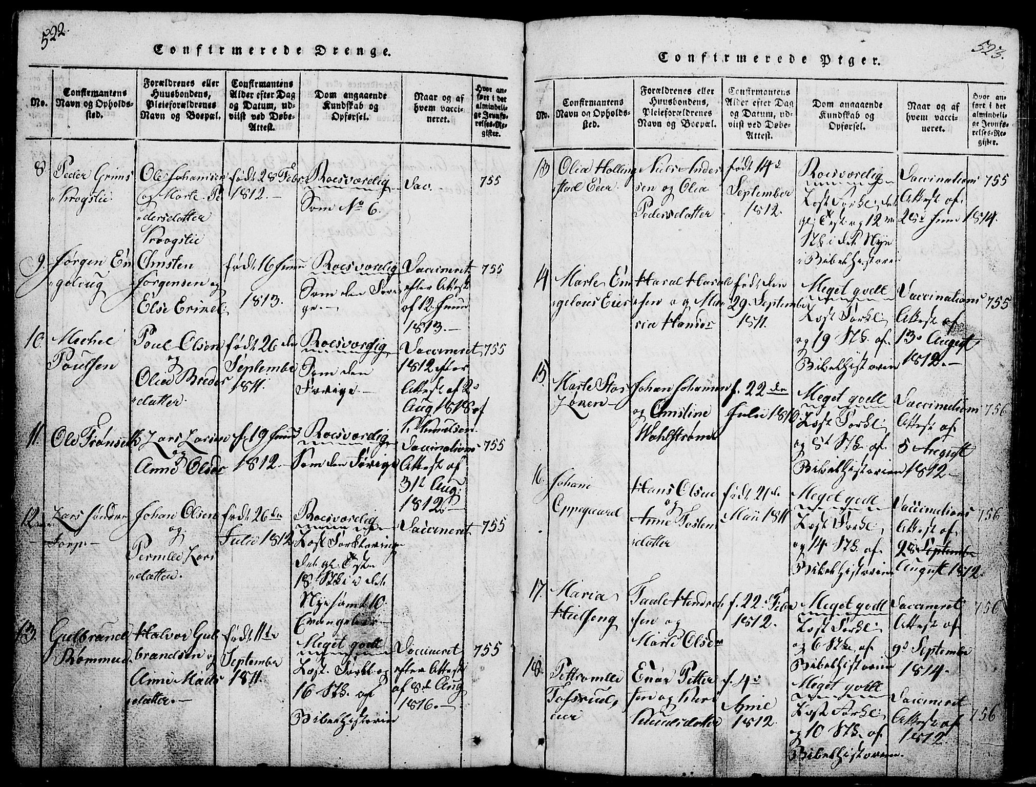 Løten prestekontor, AV/SAH-PREST-022/L/La/L0001: Parish register (copy) no. 1, 1812-1832, p. 522-523