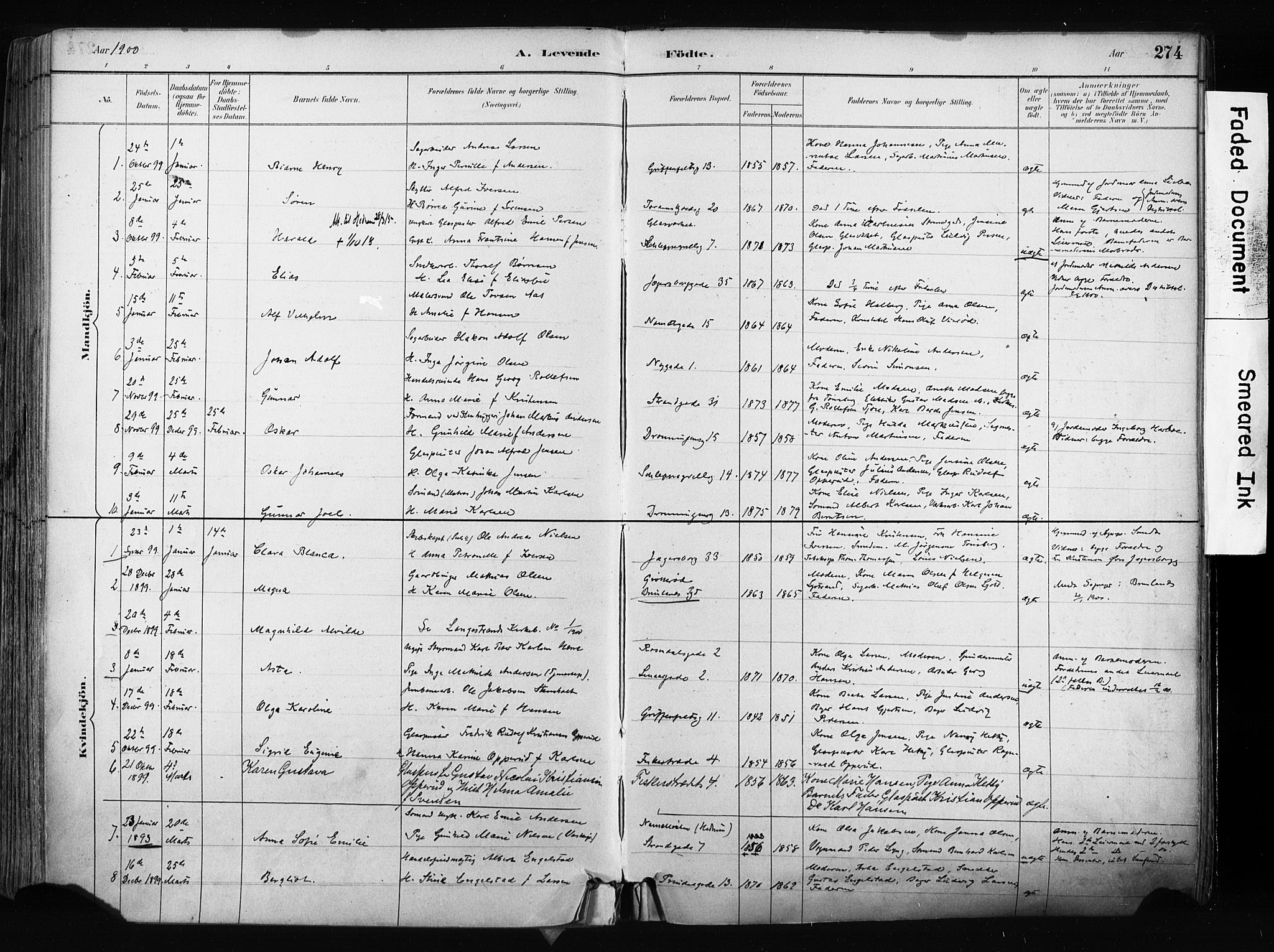 Larvik kirkebøker, SAKO/A-352/F/Fa/L0009: Parish register (official) no. I 9, 1884-1904, p. 274
