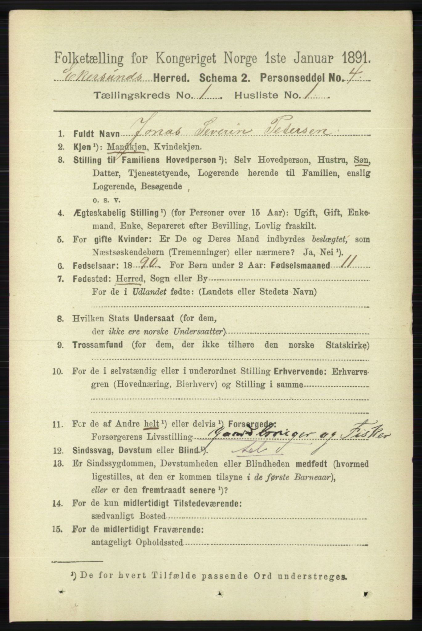 RA, 1891 census for 1116 Eigersund herred, 1891, p. 69