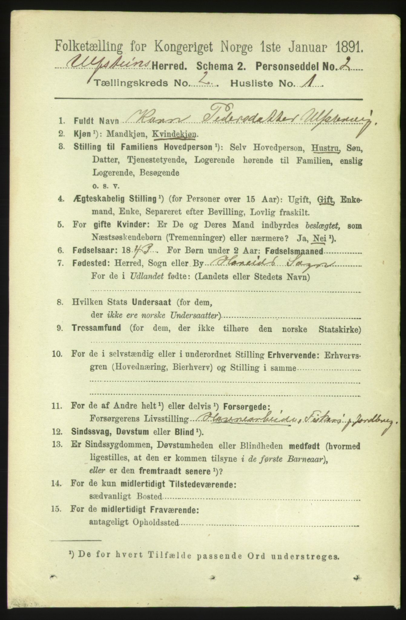 RA, 1891 census for 1516 Ulstein, 1891, p. 322