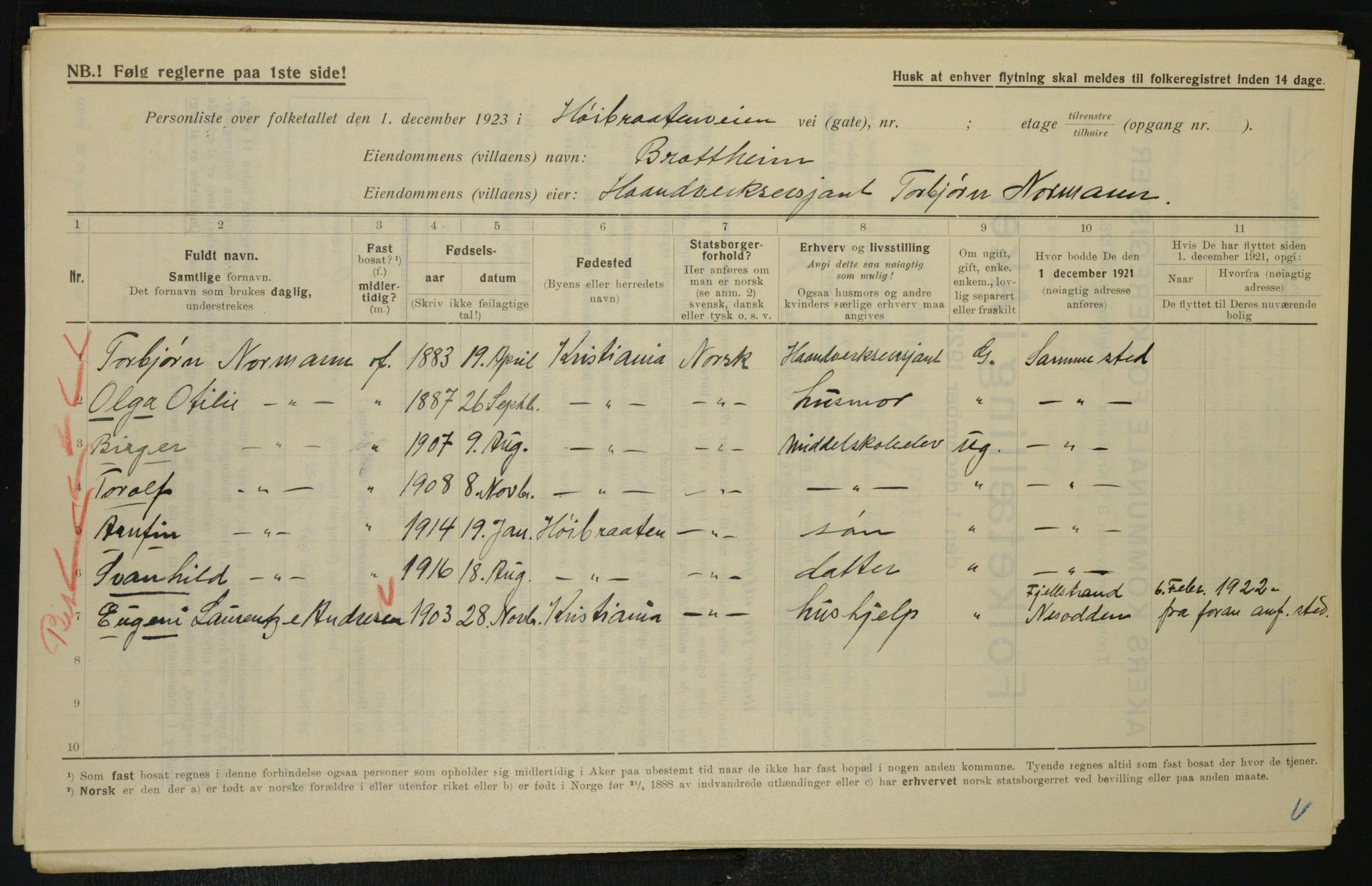 , Municipal Census 1923 for Aker, 1923, p. 27366