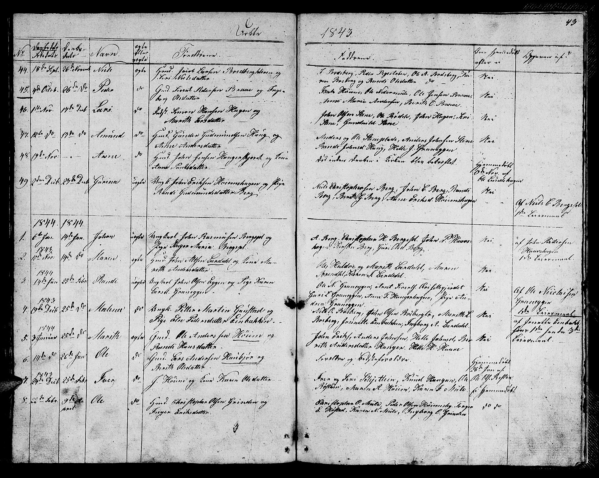 Ministerialprotokoller, klokkerbøker og fødselsregistre - Sør-Trøndelag, SAT/A-1456/612/L0386: Parish register (copy) no. 612C02, 1834-1845, p. 43