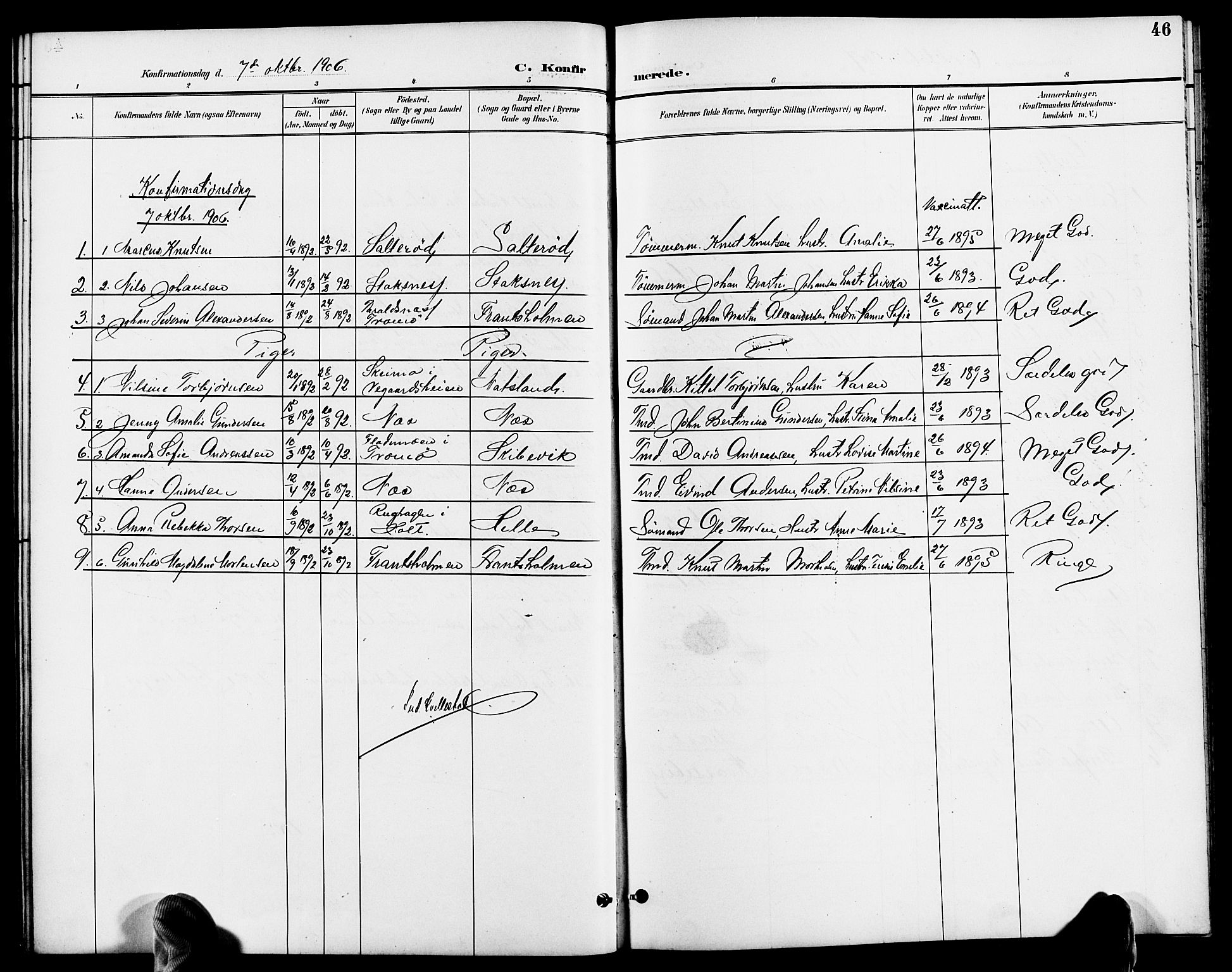 Austre Moland sokneprestkontor, SAK/1111-0001/F/Fb/Fbb/L0002: Parish register (copy) no. B 2, 1894-1918, p. 46