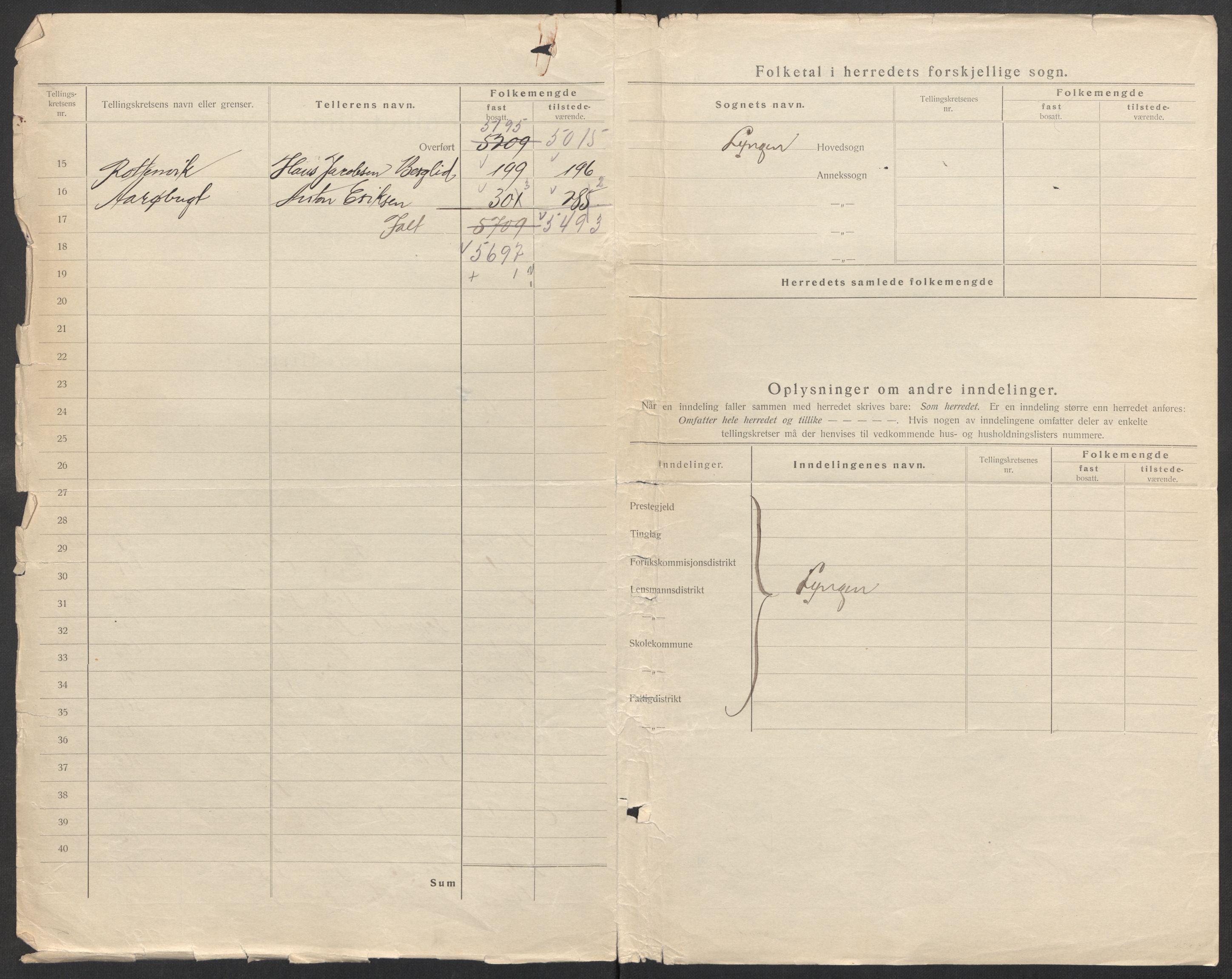 SATØ, 1920 census for Lyngen, 1920, p. 5