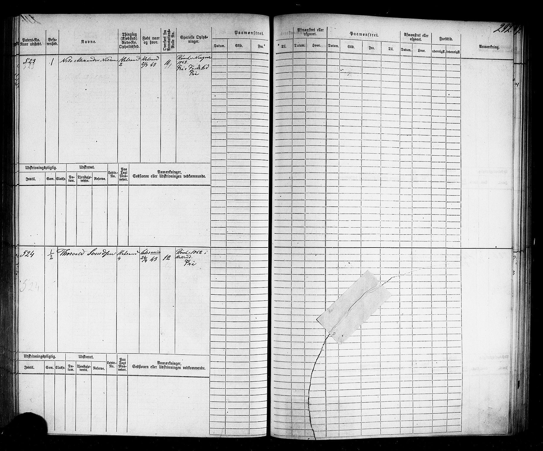 Holmestrand innrulleringskontor, AV/SAKO-A-1151/F/Fc/L0002: Hovedrulle, 1868-1872, p. 266