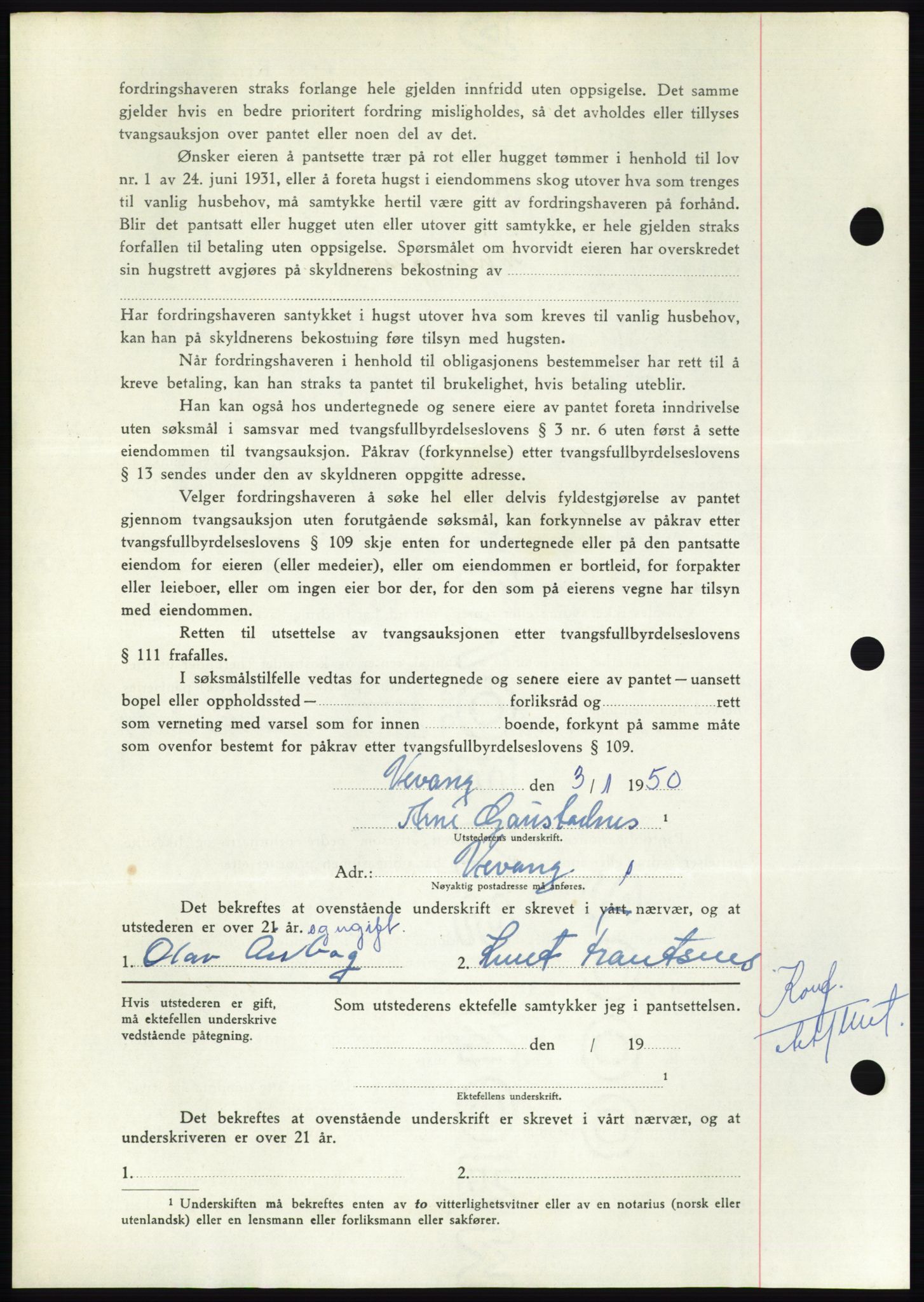 Nordmøre sorenskriveri, AV/SAT-A-4132/1/2/2Ca: Mortgage book no. B103, 1949-1950, Diary no: : 190/1950