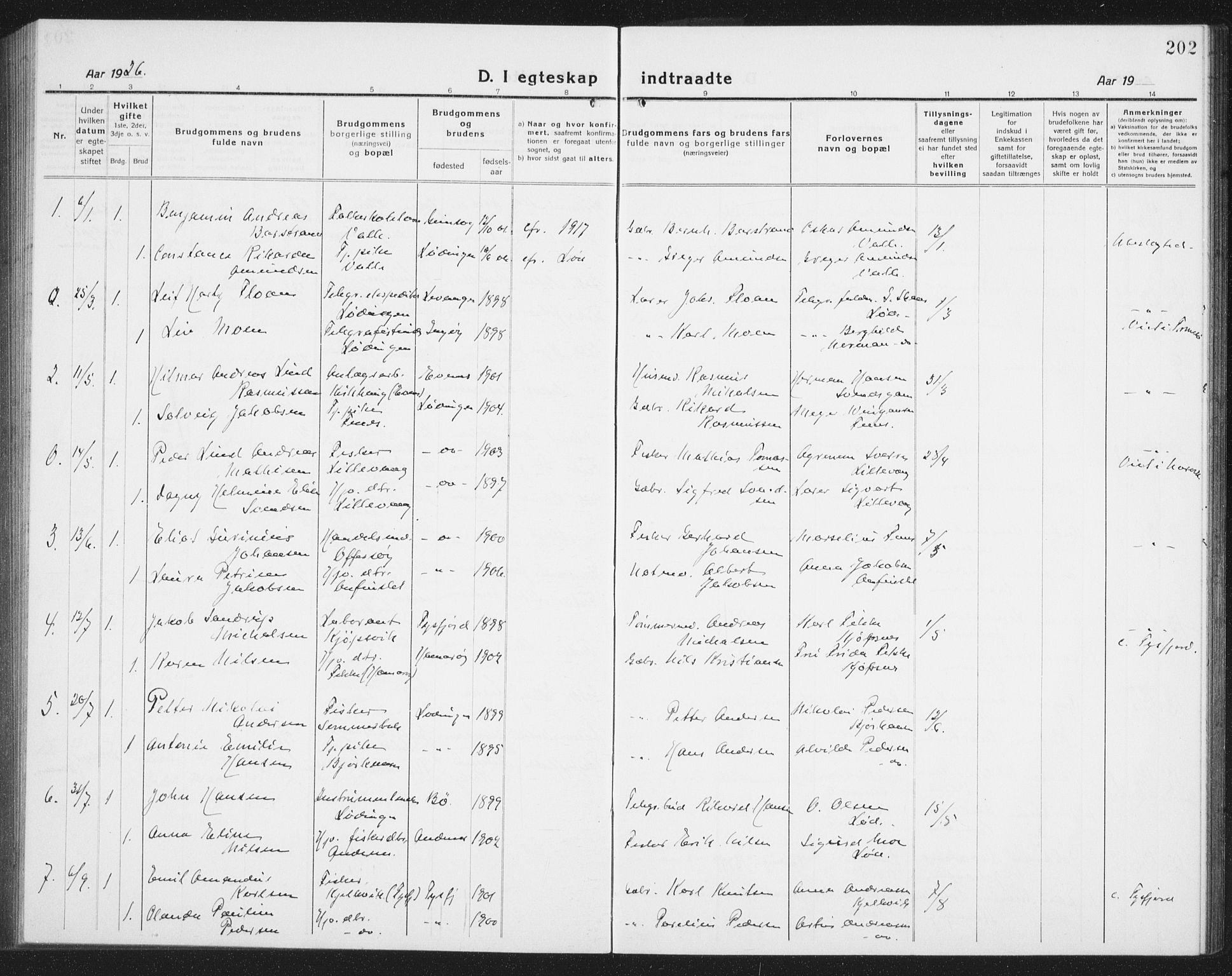 Ministerialprotokoller, klokkerbøker og fødselsregistre - Nordland, AV/SAT-A-1459/872/L1049: Parish register (copy) no. 872C05, 1920-1938, p. 202