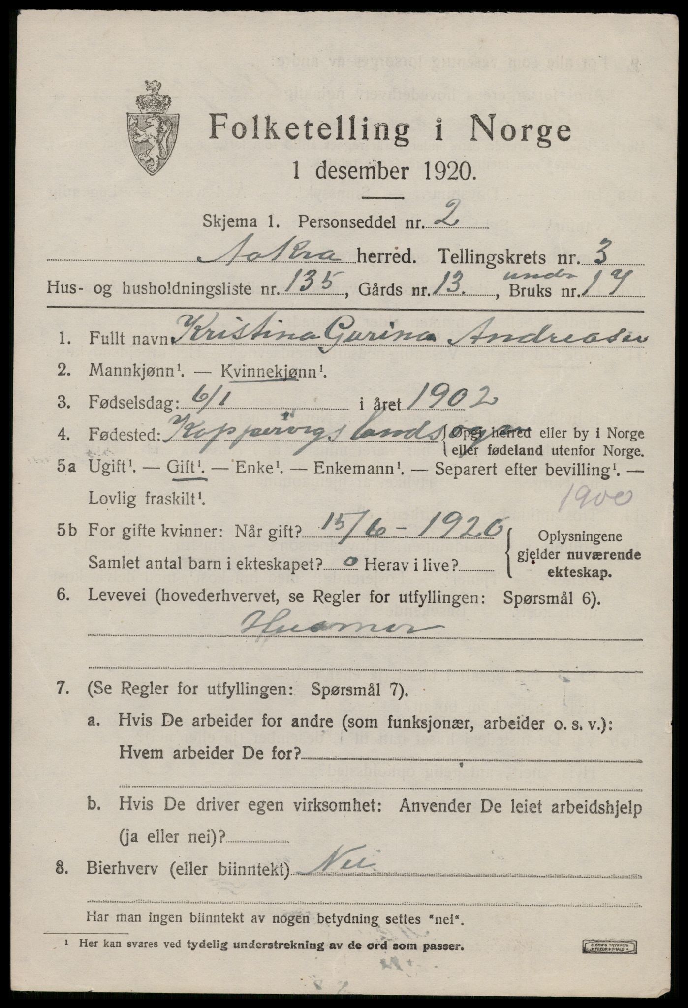 SAST, 1920 census for Åkra, 1920, p. 5880